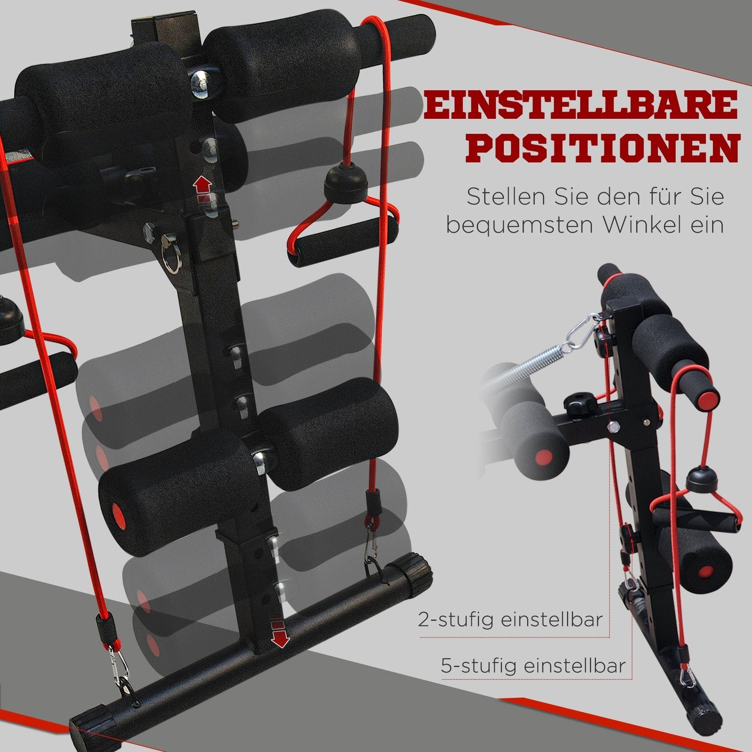 Magetrener Treningsbenk Sit Up Benk motstandsbånd Justerbare opptil 120 kg 37,5X55,5X50-68 cm