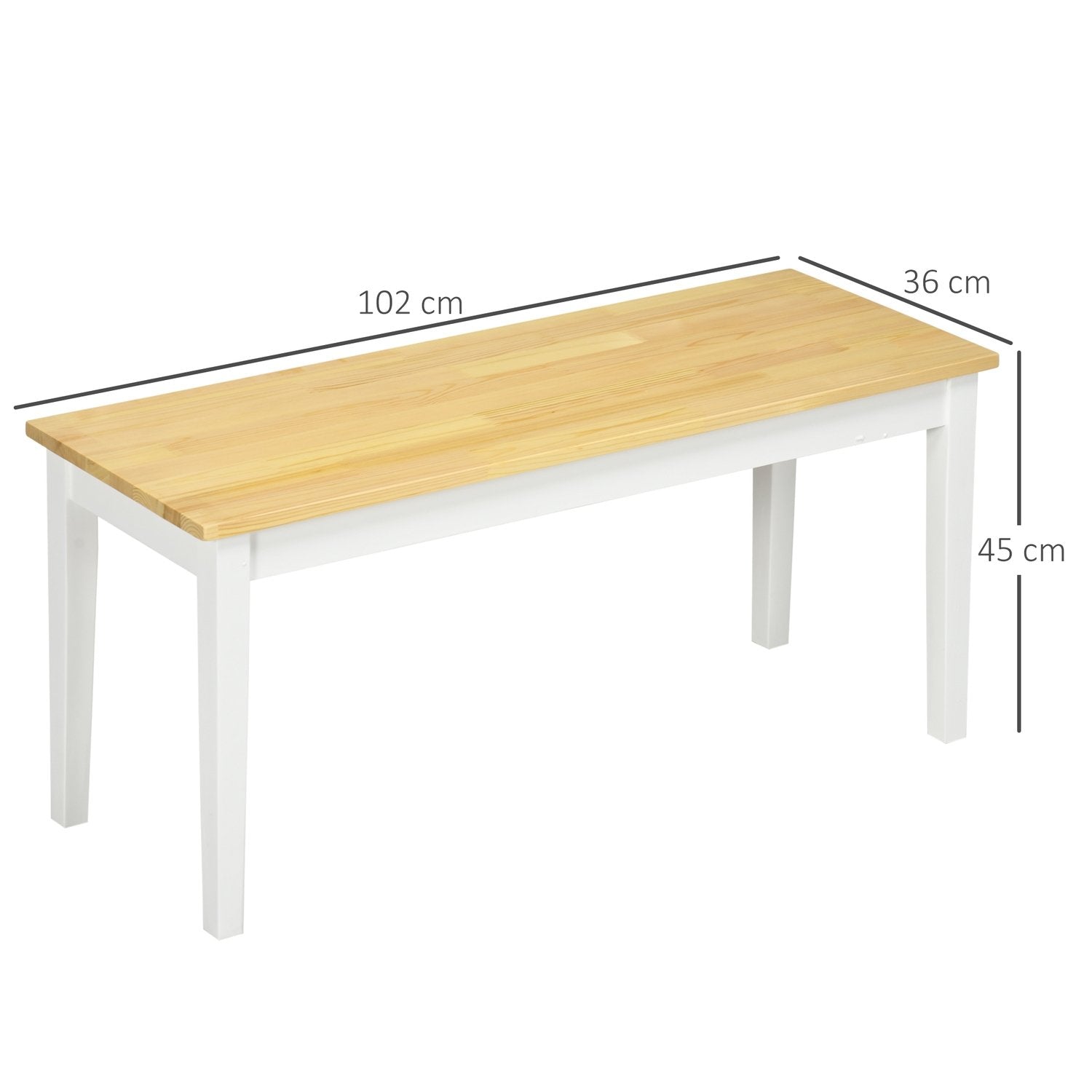 Bänk 2-Sits Matsalsbänk Träbänk, Köksbänk, Vardagsrumsbänk För Kök, Entré, Bärförmåga Upp Till 220 Kg, Furu, Vit, 102 X 36 X 45 Cm