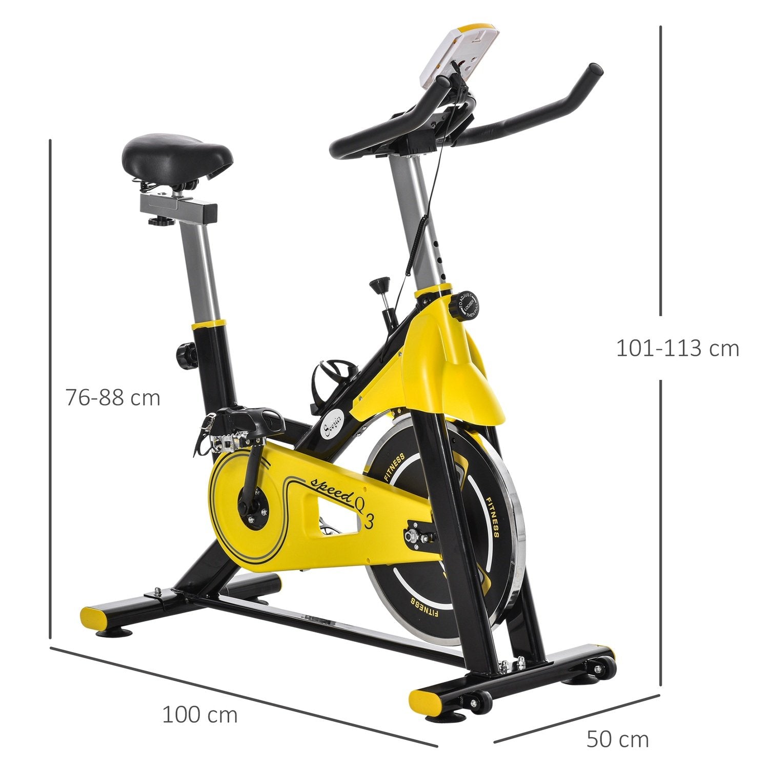 Sykkeltrener, Heve- og Senke-treningssykkel, Treningssykkel, Rulletrener med beltedrift, LCD-skjerm, Abs i stål, 50X100X101-113 Cm