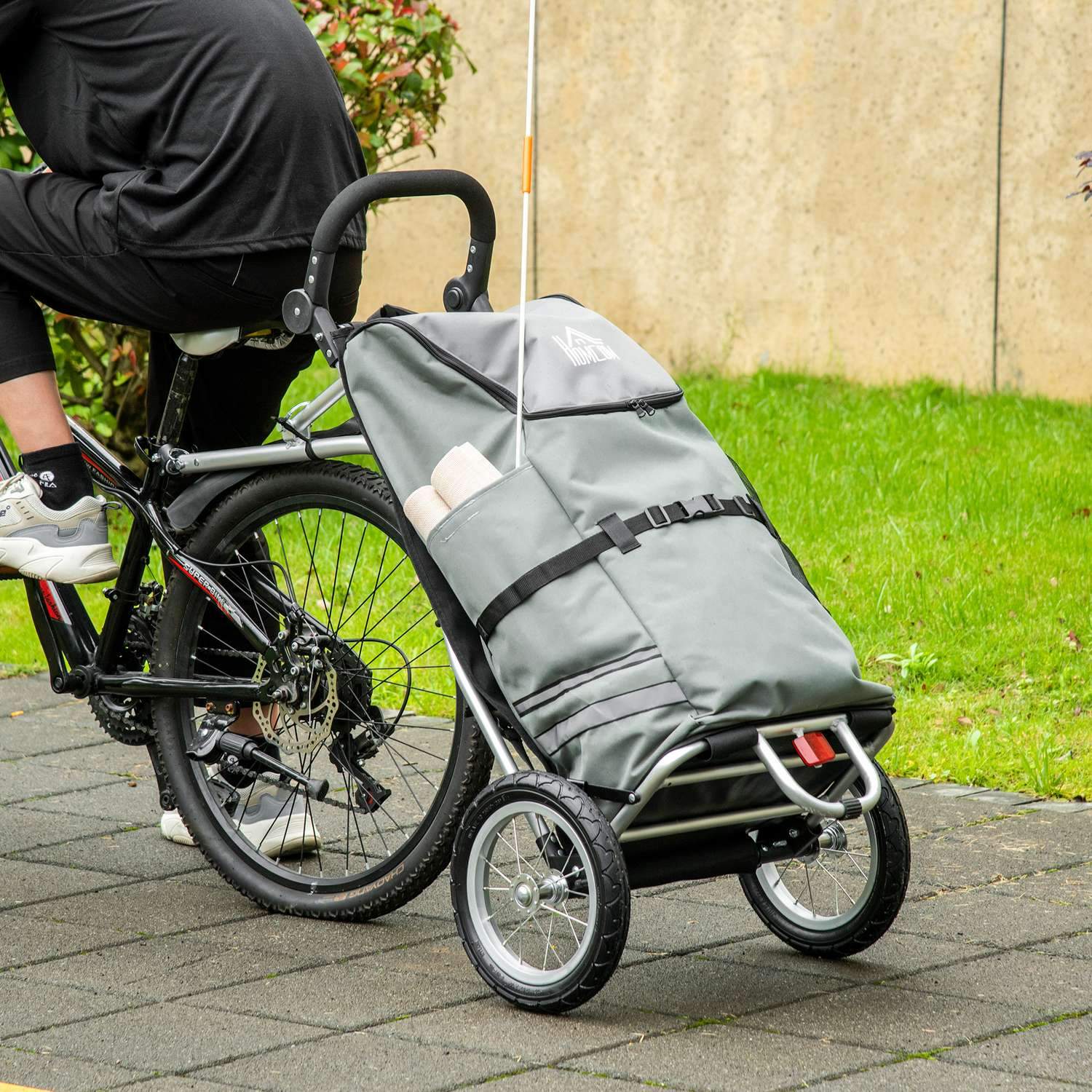 Lastvagn & Shoppingvagn 2 I 1 För Cykelvagnar, Med Kopplingsklämmor, 24,3Kg, 55L, Aluminium+Oxford, Grå+Silver, 53X43X110Cm