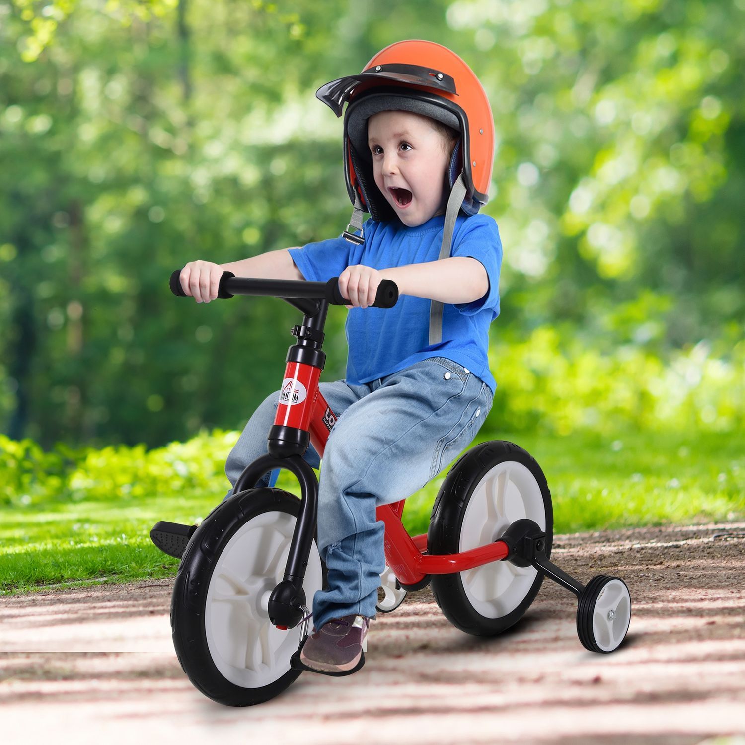 Barnesykkel balansesykkel med treningshjul og pedaler, 2-5 år, setehøydejusterbar, pp, rød