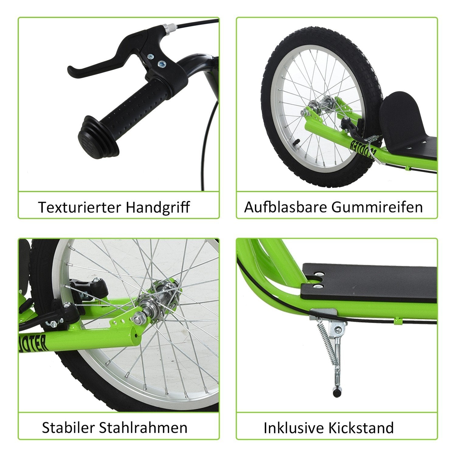 Barnescooter, Byscooter, Scooter, Kickboard for barn med luftdekk og håndbrems, scooter for barn fra 5 år, 16 tommer