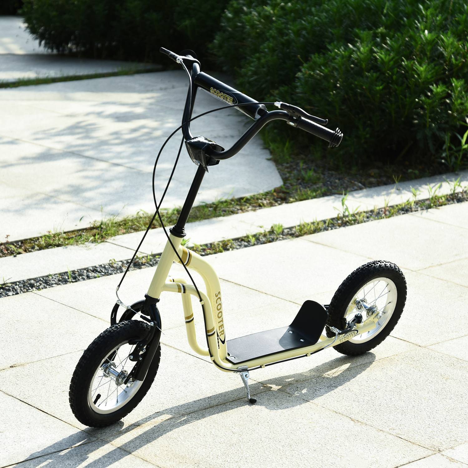 Barnescooter fra 5 år Scooter Barnescooter Byscooter Barnescooter Kickboard Med pneumatiske dekk 12 tommer Gummi Aluminium Beige 120 X 58 X 85-95 Cm