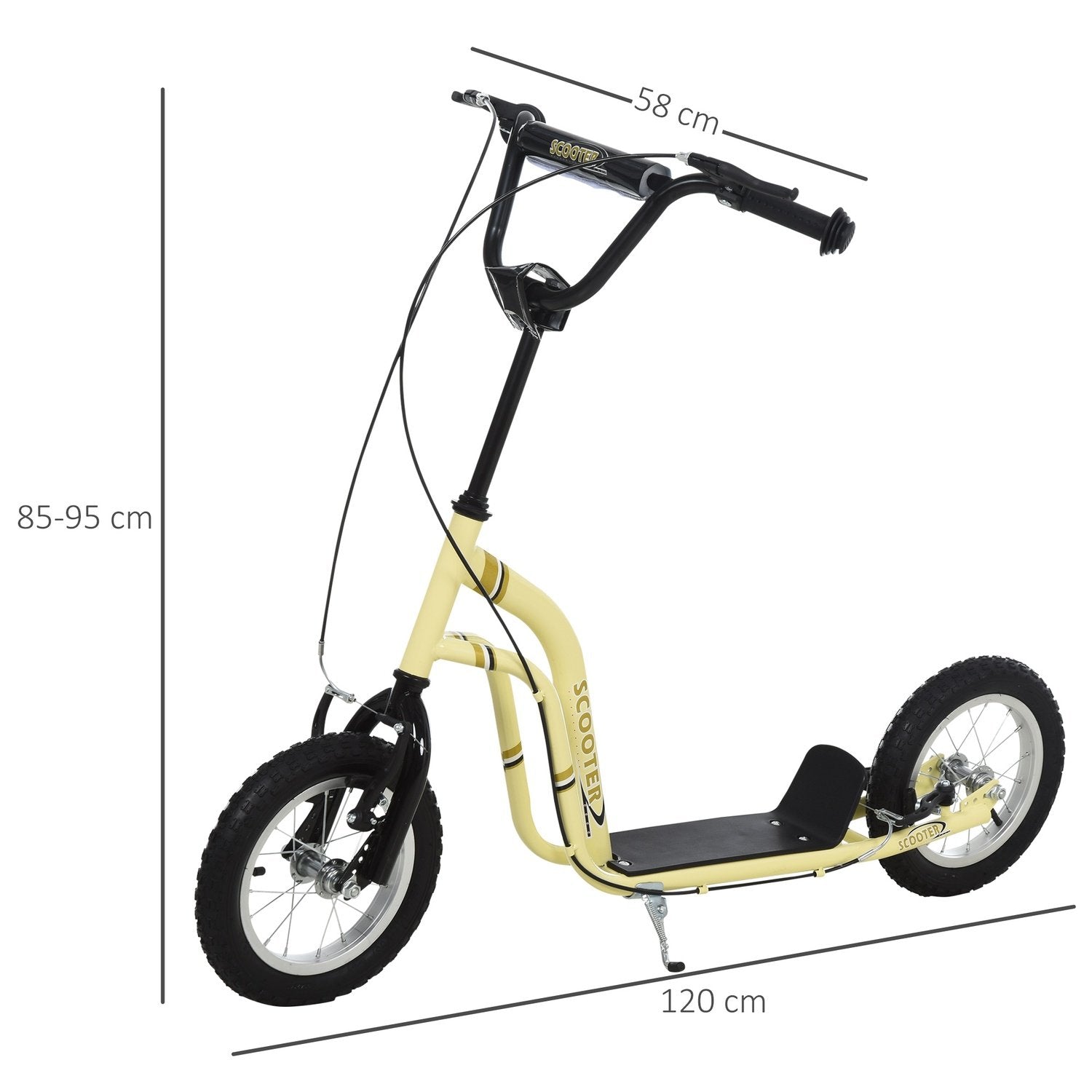 Barnescooter fra 5 år Scooter Barnescooter Byscooter Barnescooter Kickboard Med pneumatiske dekk 12 tommer Gummi Aluminium Beige 120 X 58 X 85-95 Cm