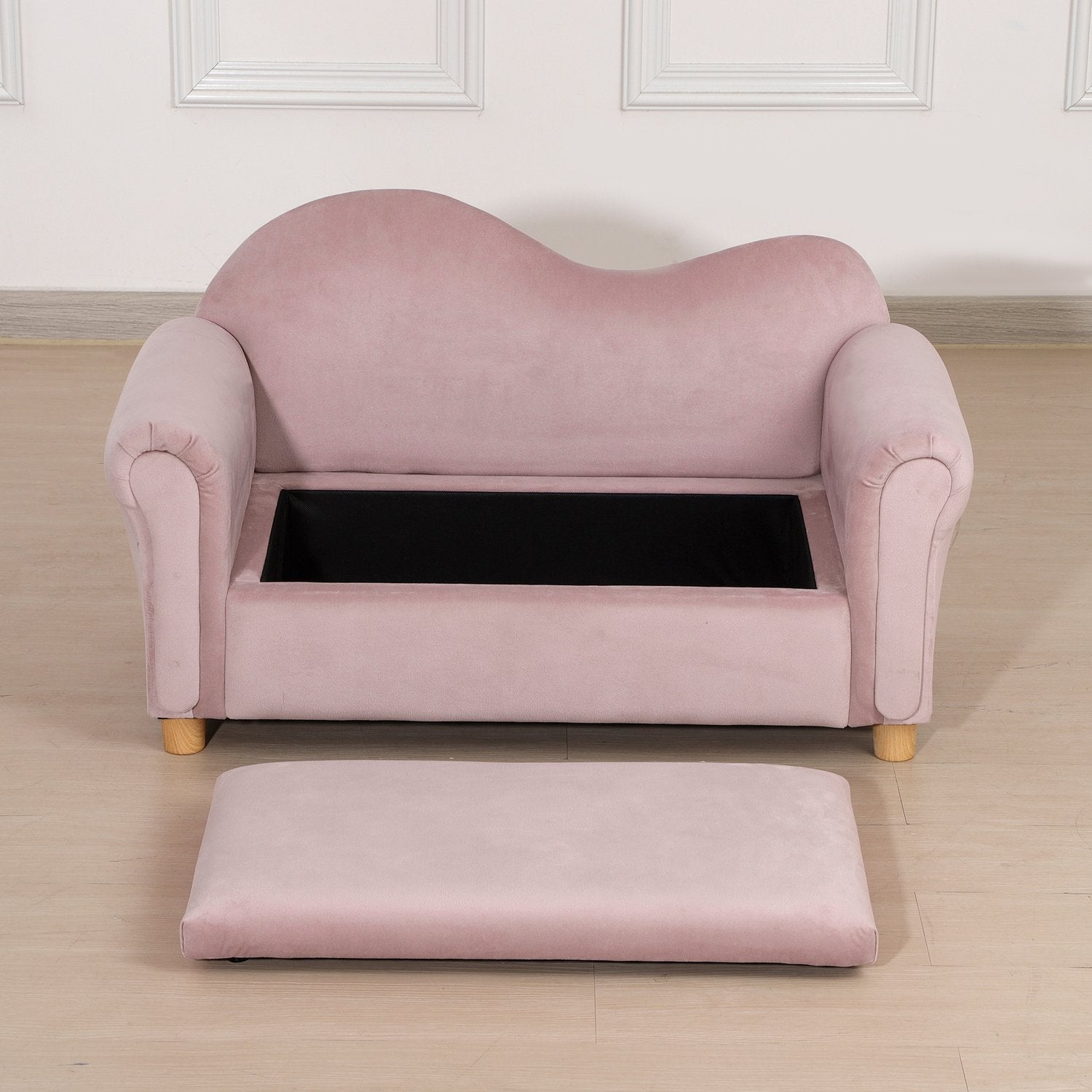 Barnesofa Oppbevaringsplass Rosa Fleece Toseter 3-5 år 84X41,5X48,5cm