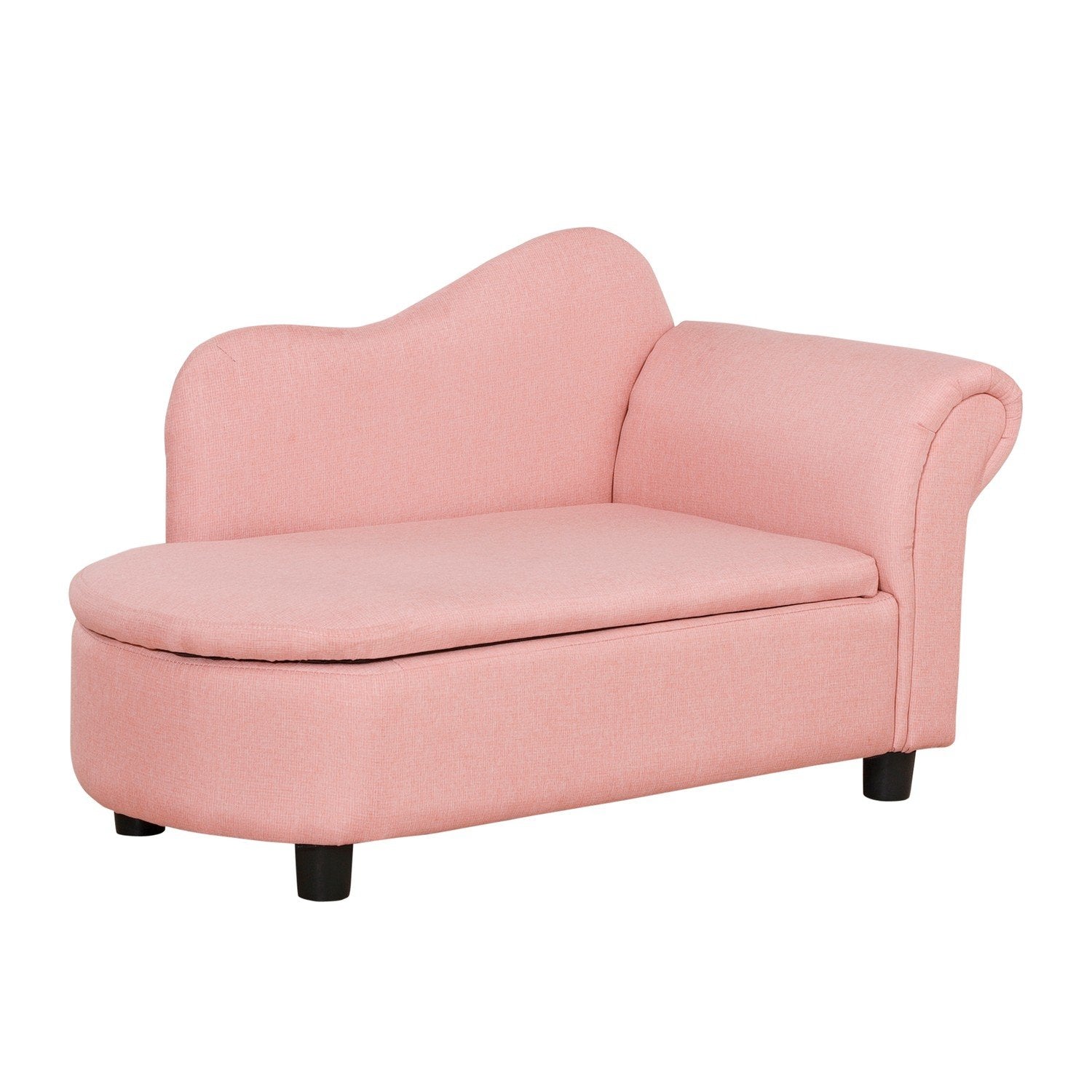 Barnesofa med oppbevaring i rosa sovesofa i linlook, heltre, 80X40X49Cm, for barn 3-5 år