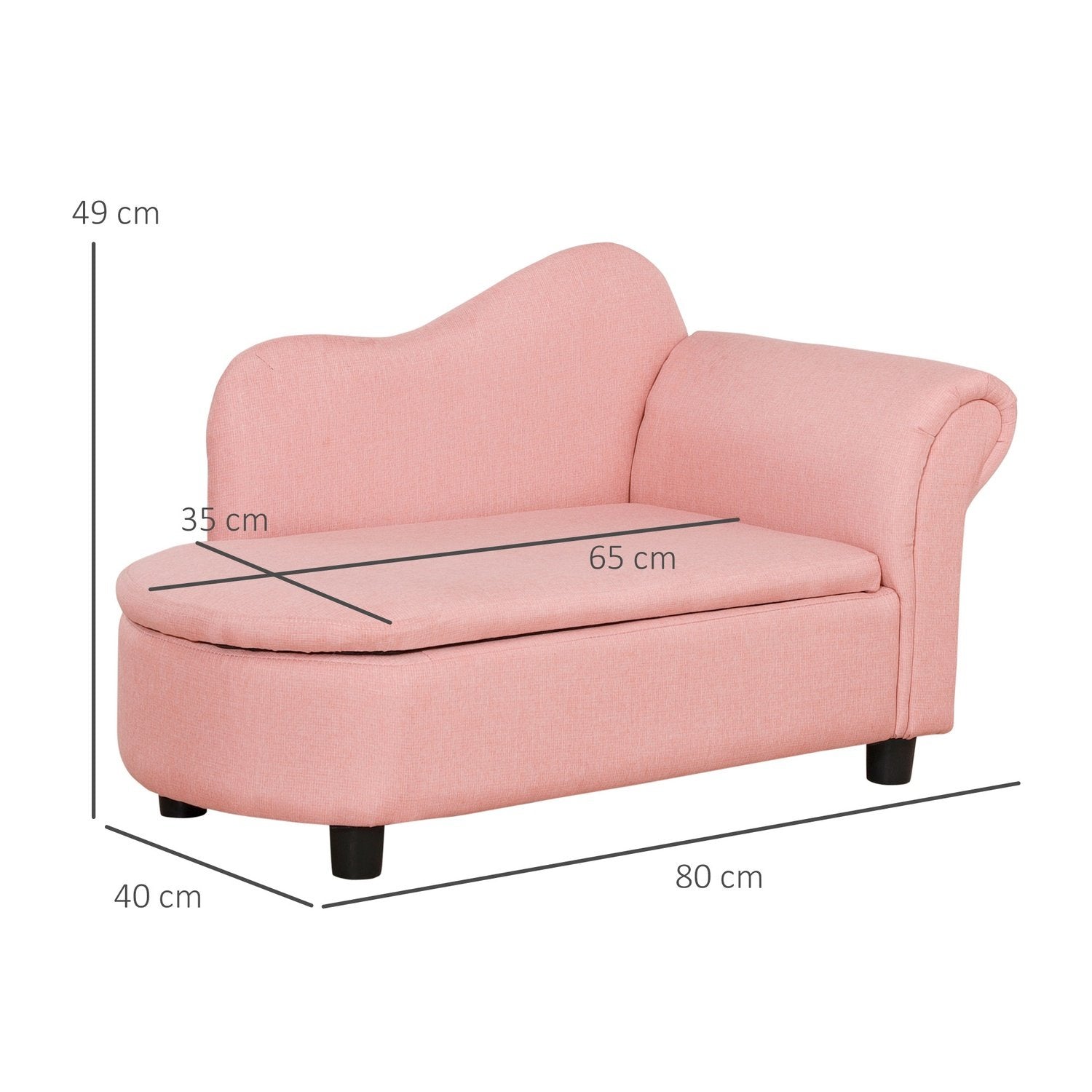 Barnesofa med oppbevaring i rosa sovesofa i linlook, heltre, 80X40X49Cm, for barn 3-5 år