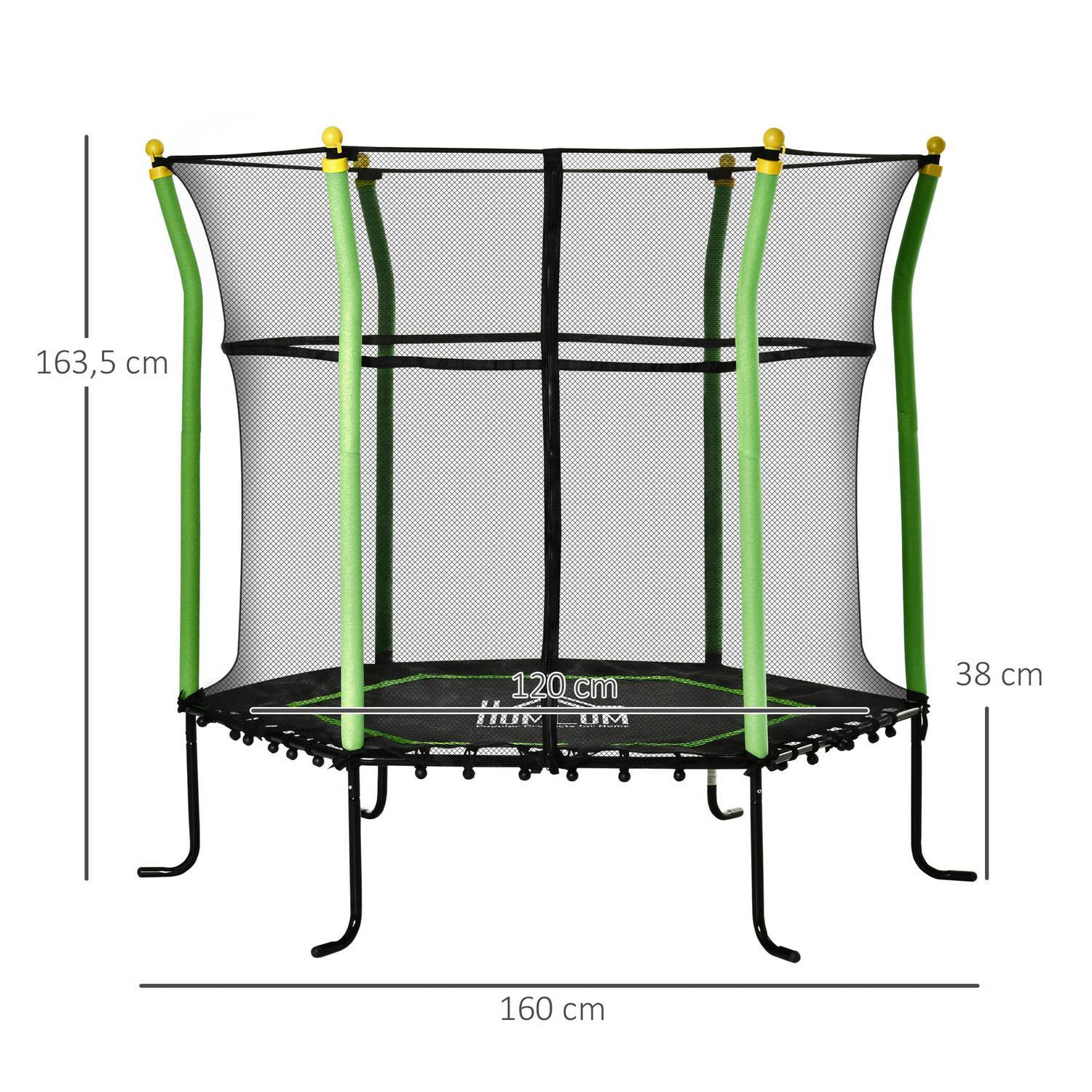 Barnetrampolin 5,3 fot hagetrampoline med sikkerhetsnett og nettbeskyttelse, gummitau, stål, 163,5 H Cm, opptil 60 kg