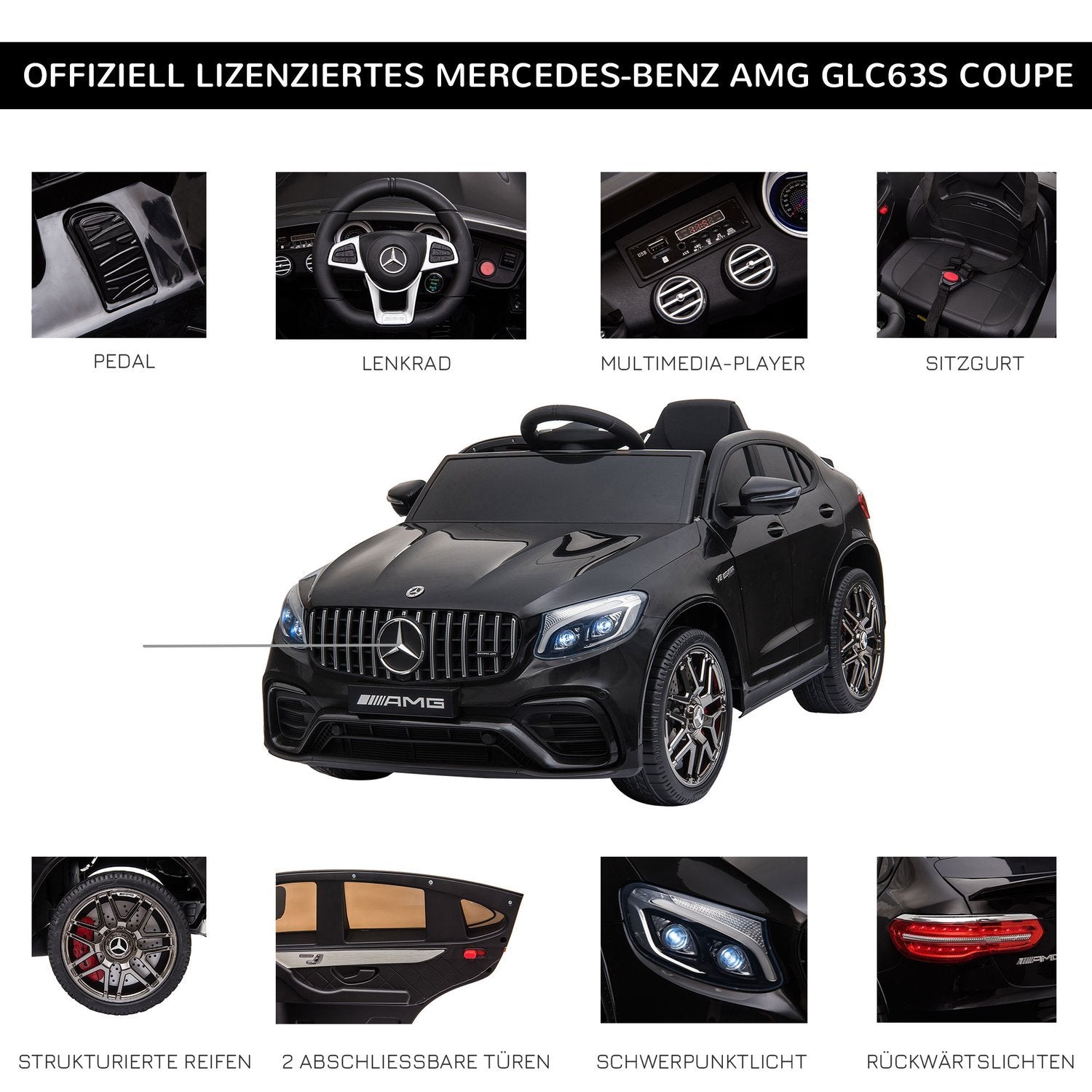 Barnekjøretøy Mercedes-Benz Amg Gla45 lisensiert elbil med fjernkontroll 2 x 35W motorer Mp3 sikkerhetsbelte 37-60 måneder svart