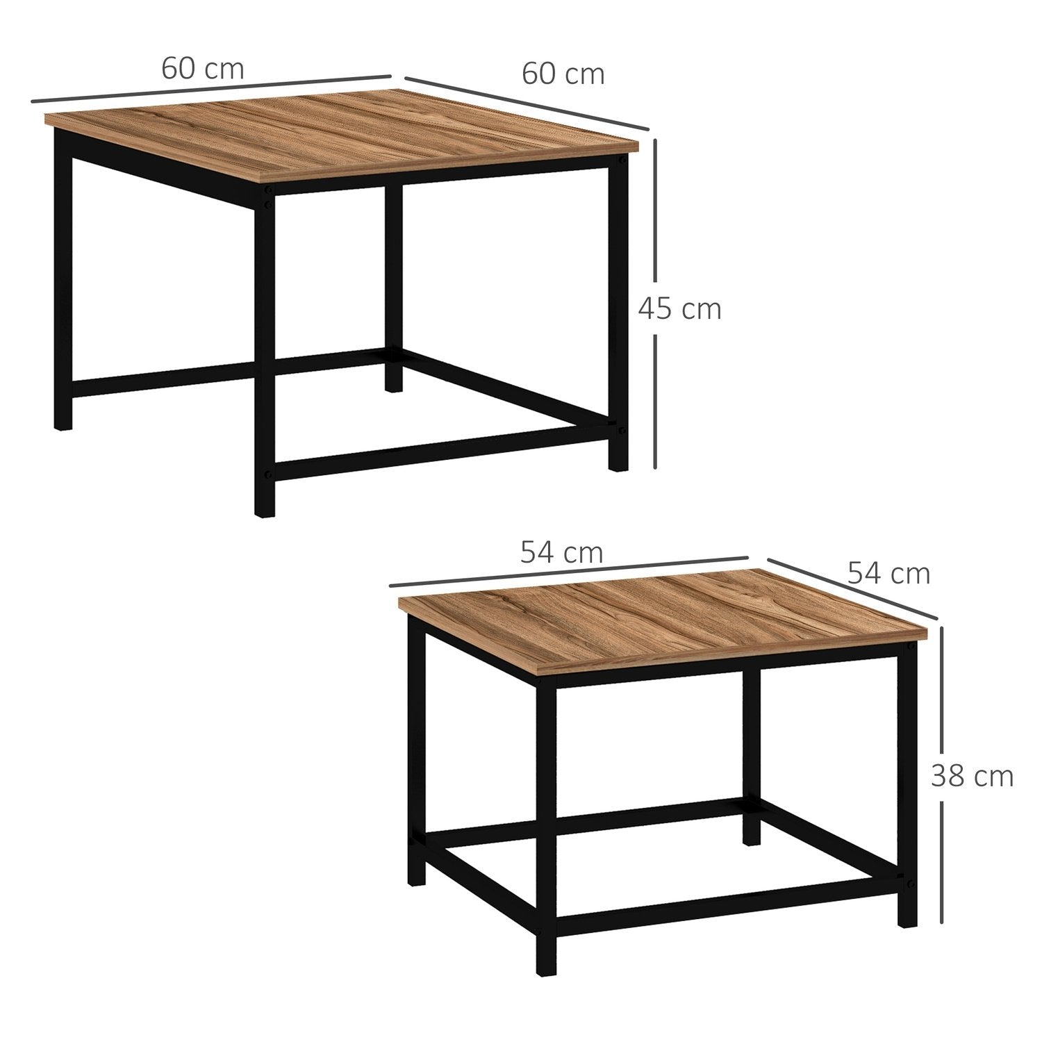 Soffbordsset Med 2 Sidobord I Industriell Design, Vardagsrumsbord Med Trälook, Stål, Natur