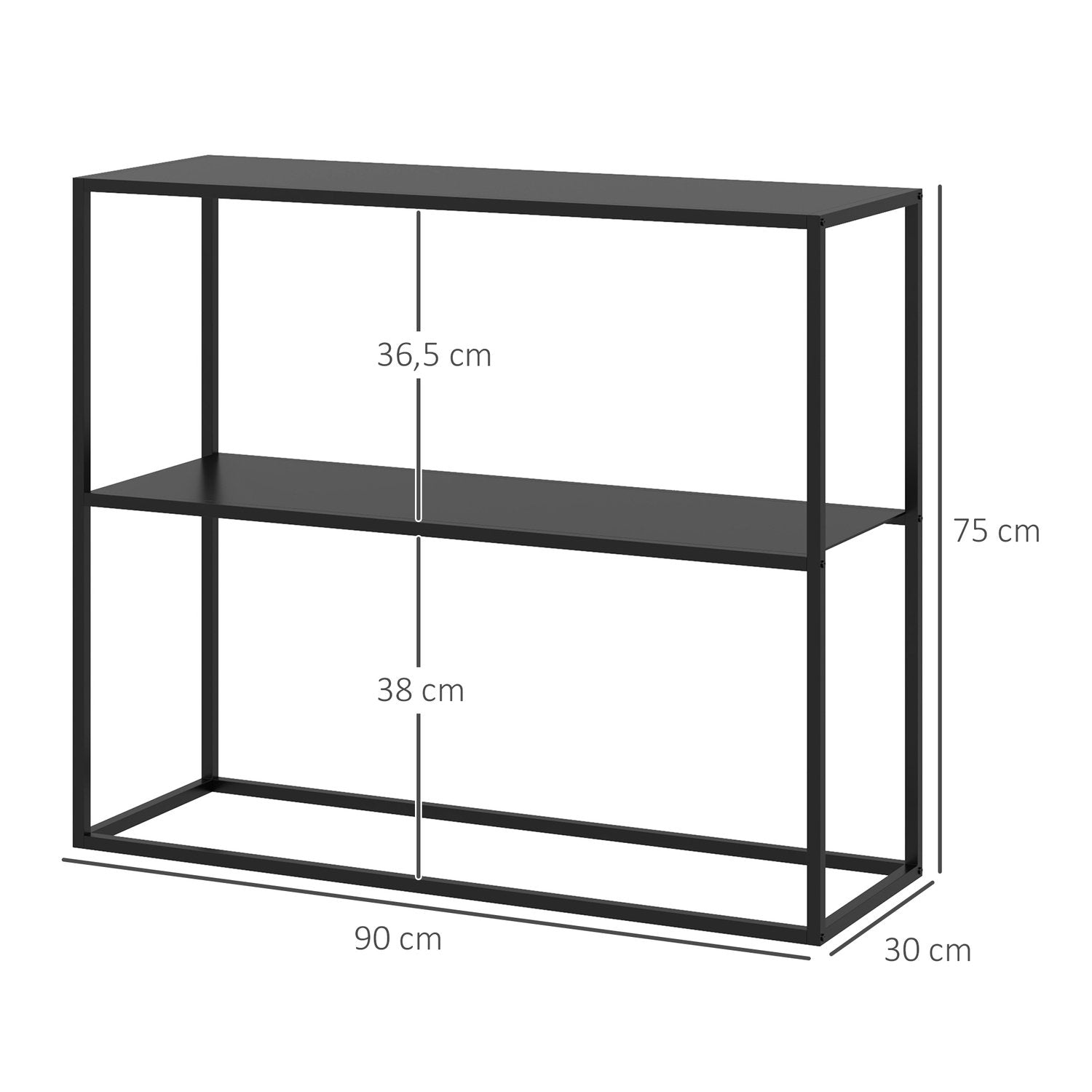 Konsollbord med 2 plan, hallbord, sidebord av stål, med spissbeskyttelse, 90X30X75 cm