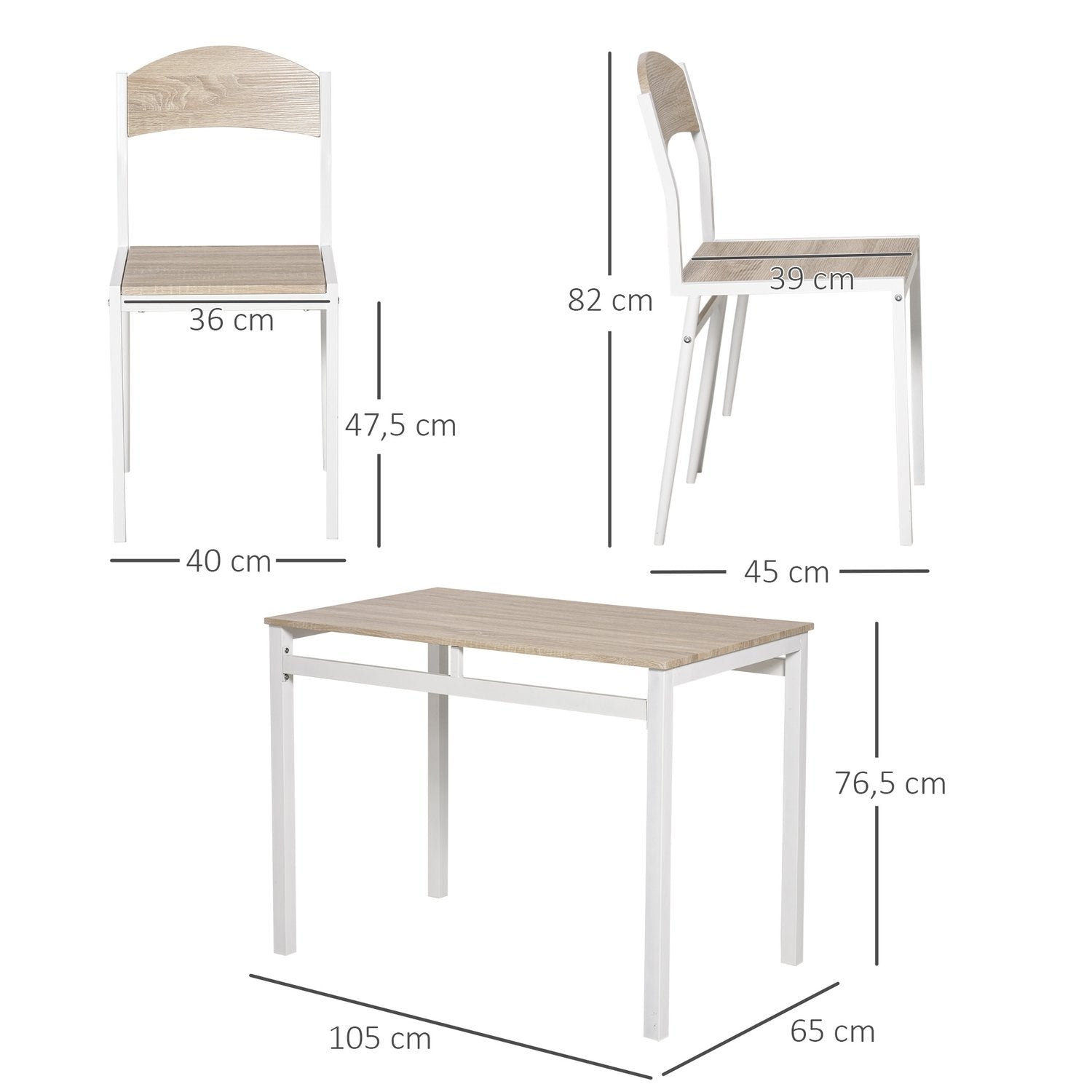 Spisegruppe 5-delt spisebordsett med trefiber Mdf + metall, grå + hvit, 1 bord + 4 stoler