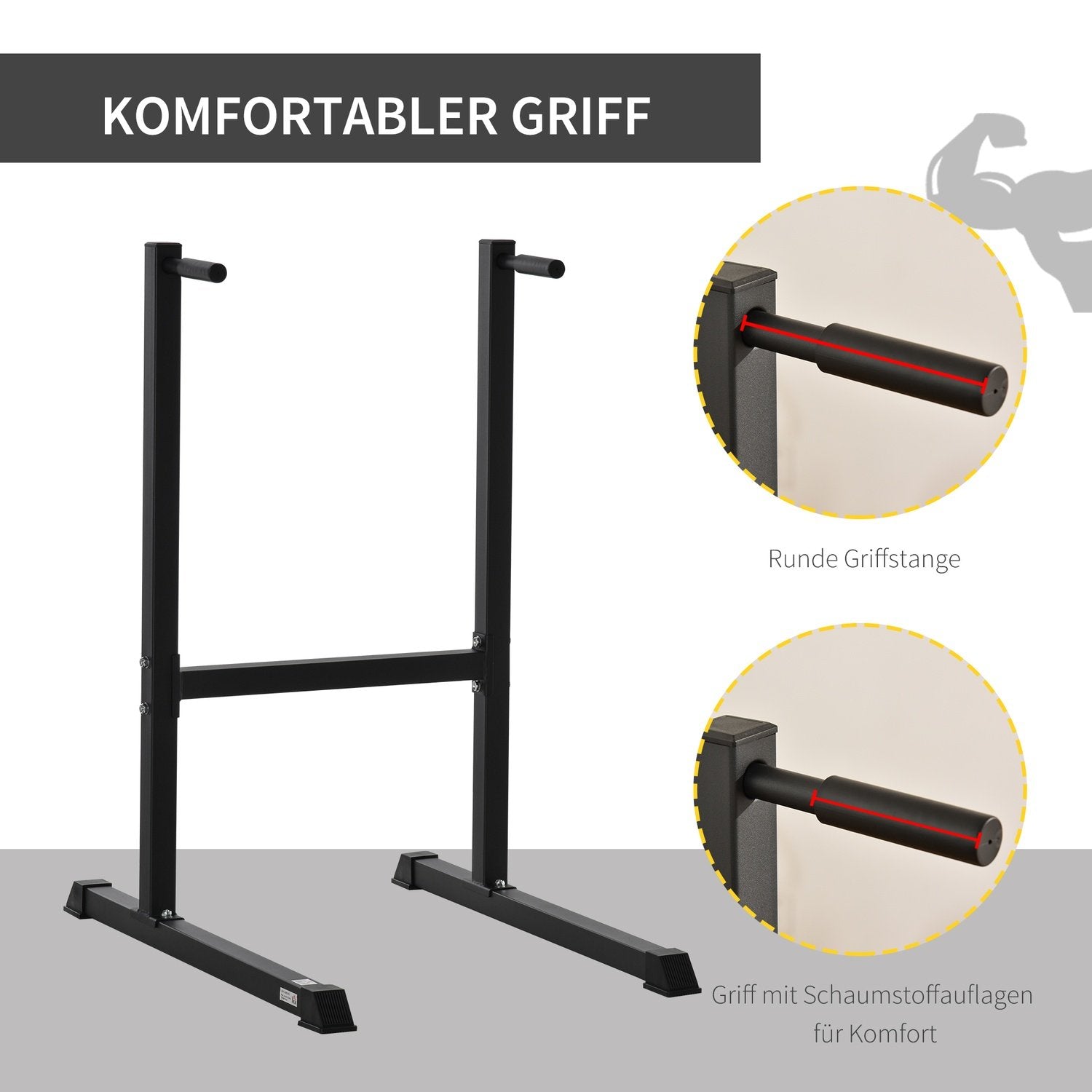 Dip-stasjon, Dip-stativ for mage- og ryggtrening, stål, svart, 104X70,5X122cm