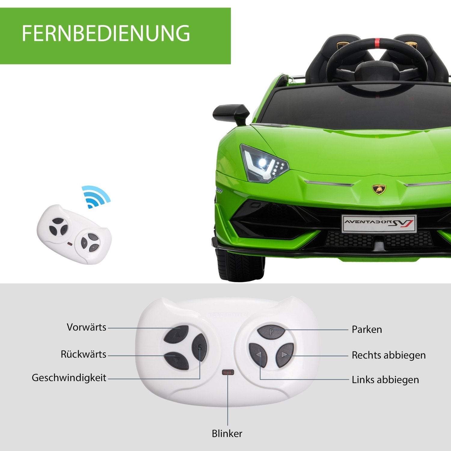 Elektrisk Lamborghini barnebil, 3-8 år, med fjernkontroll, 2 x 550 motorer, mp3/usb, lys og musikk