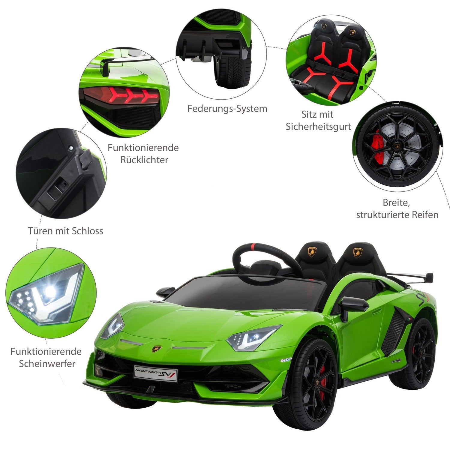 Elektrisk Lamborghini barnebil, 3-8 år, med fjernkontroll, 2 x 550 motorer, mp3/usb, lys og musikk