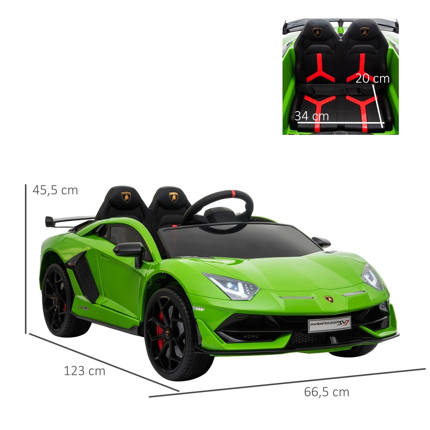 Elektrisk Lamborghini barnebil, 3-8 år, med fjernkontroll, 2 x 550 motorer, mp3/usb, lys og musikk