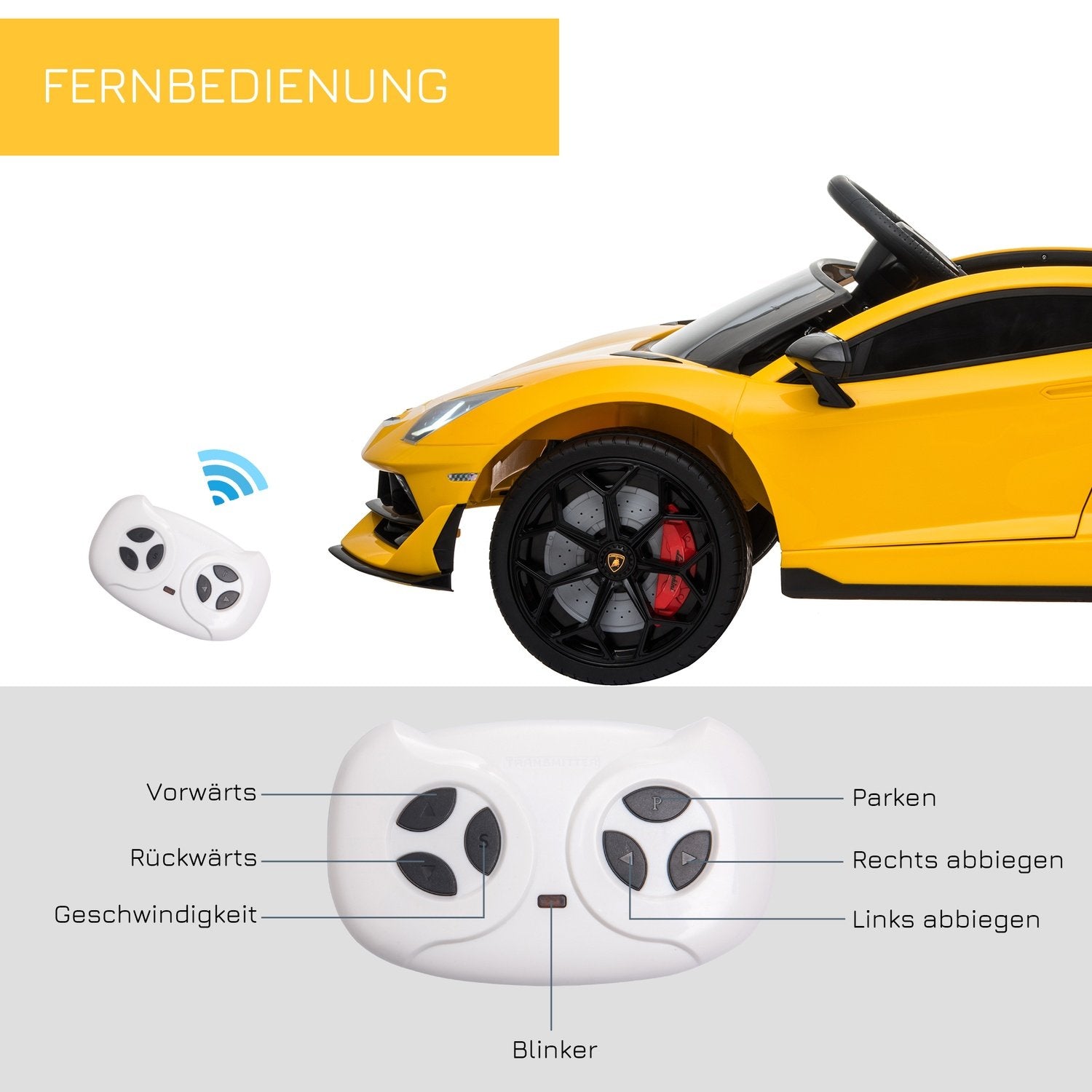 Elektrisk barnebil med fjernkontroll Lamborghini Svj Lisensiert i 3-8 år 2 X 550 Motorer Mp3/Usb Lys Musikk Gul 123 X 66,5 X 45,5 Cm