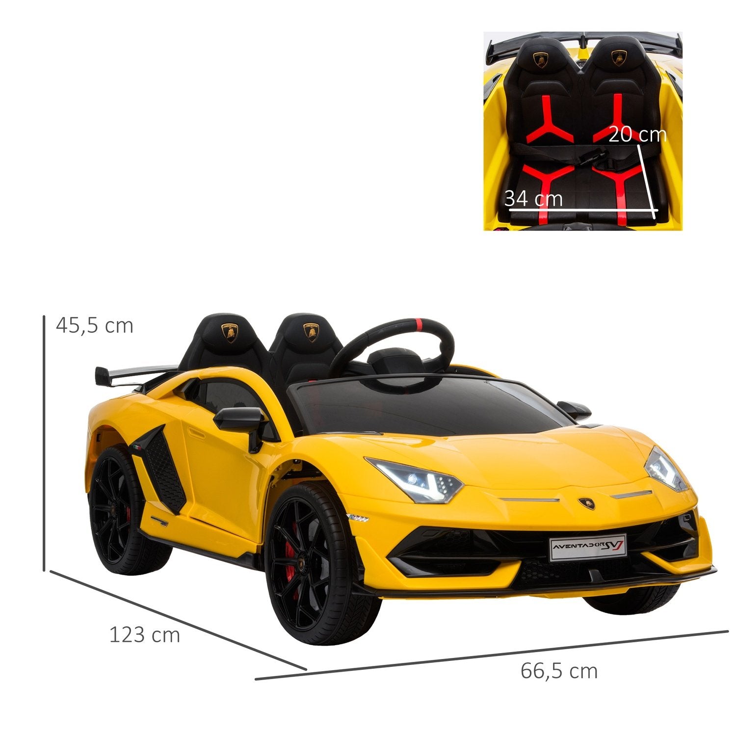 Elektrisk barnebil med fjernkontroll Lamborghini Svj Lisensiert i 3-8 år 2 X 550 Motorer Mp3/Usb Lys Musikk Gul 123 X 66,5 X 45,5 Cm