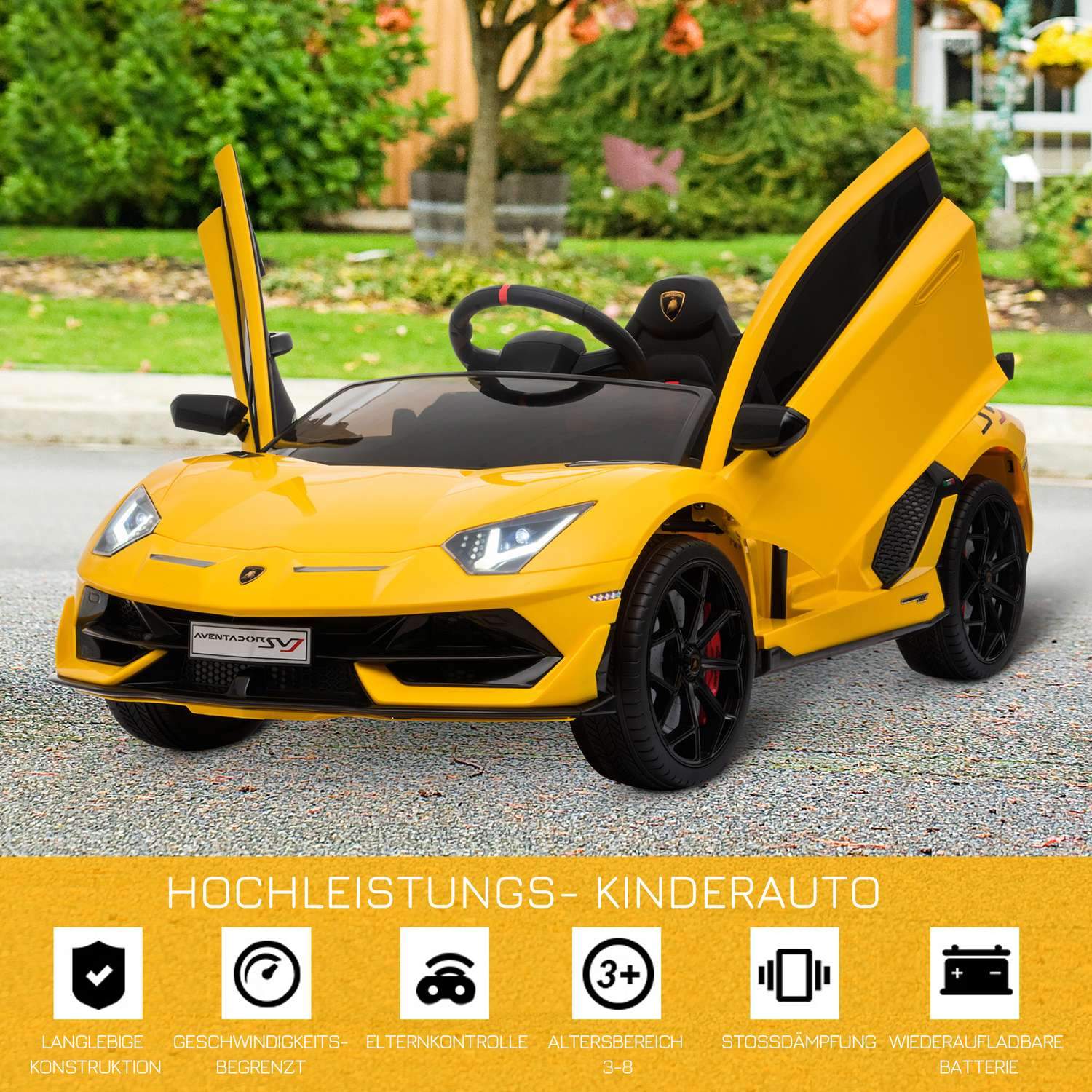 Elektrisk barnebil med fjernkontroll Lamborghini Svj Lisensiert i 3-8 år 2 X 550 Motorer Mp3/Usb Lys Musikk Gul 123 X 66,5 X 45,5 Cm