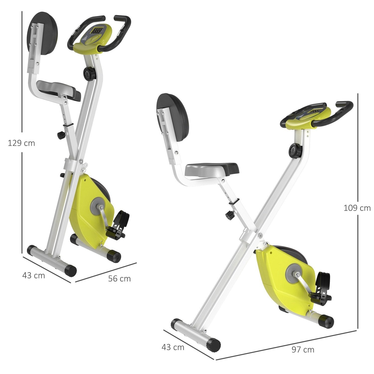 Treningssykkel F-Bike sykkeltrener med 8-nivå justerbar magnetisk motstand, høydejusterbar stål gul + hvit 43 x 97 x 109 cm