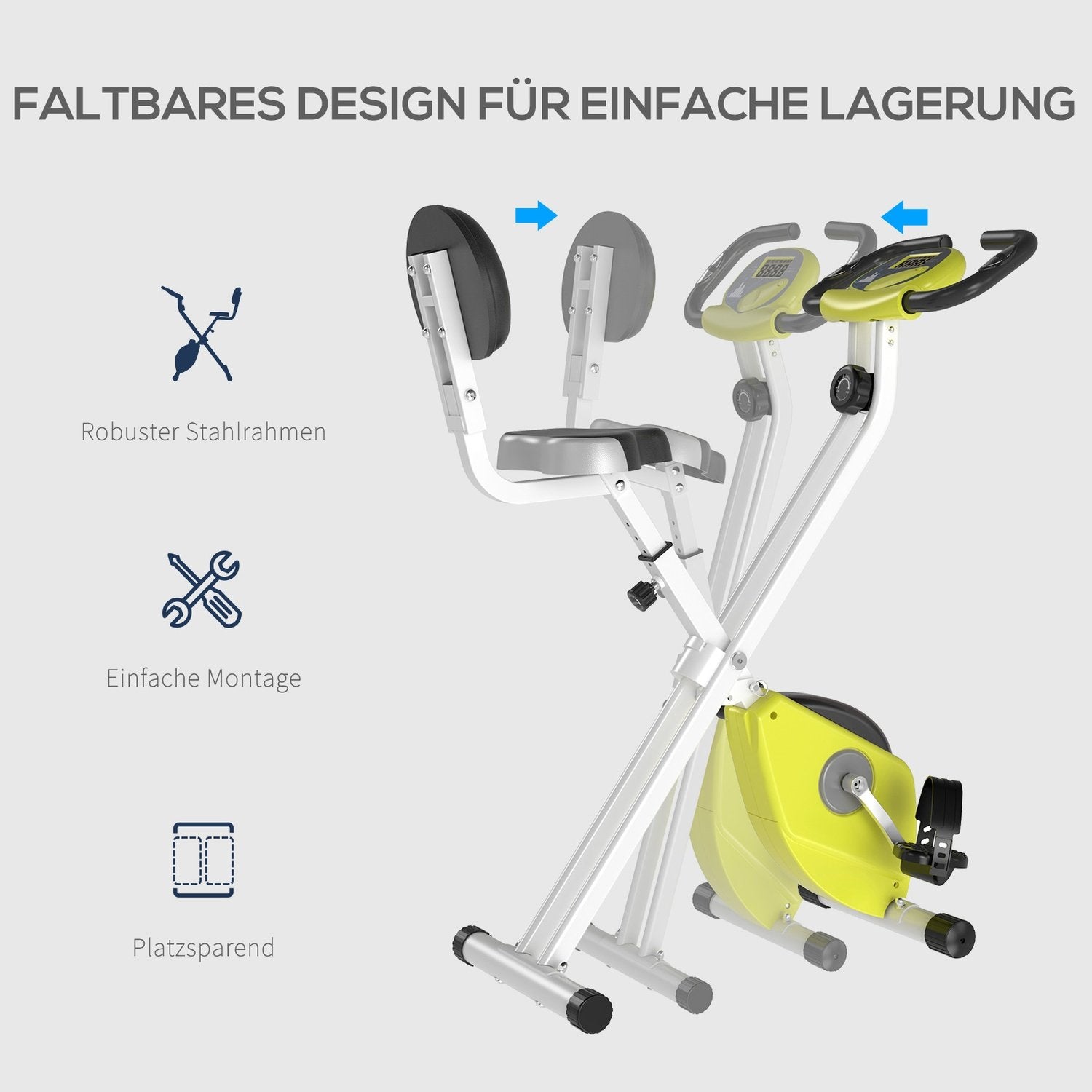 Treningssykkel F-Bike sykkeltrener med 8-nivå justerbar magnetisk motstand, høydejusterbar stål gul + hvit 43 x 97 x 109 cm