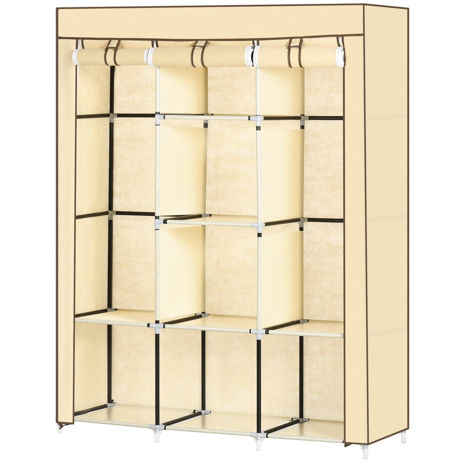 Stoffgarderobegarderobe med klesstang, 8 etasjer, sammenleggbar skap, fiberstoff, beige, 125X43X162,5 cm