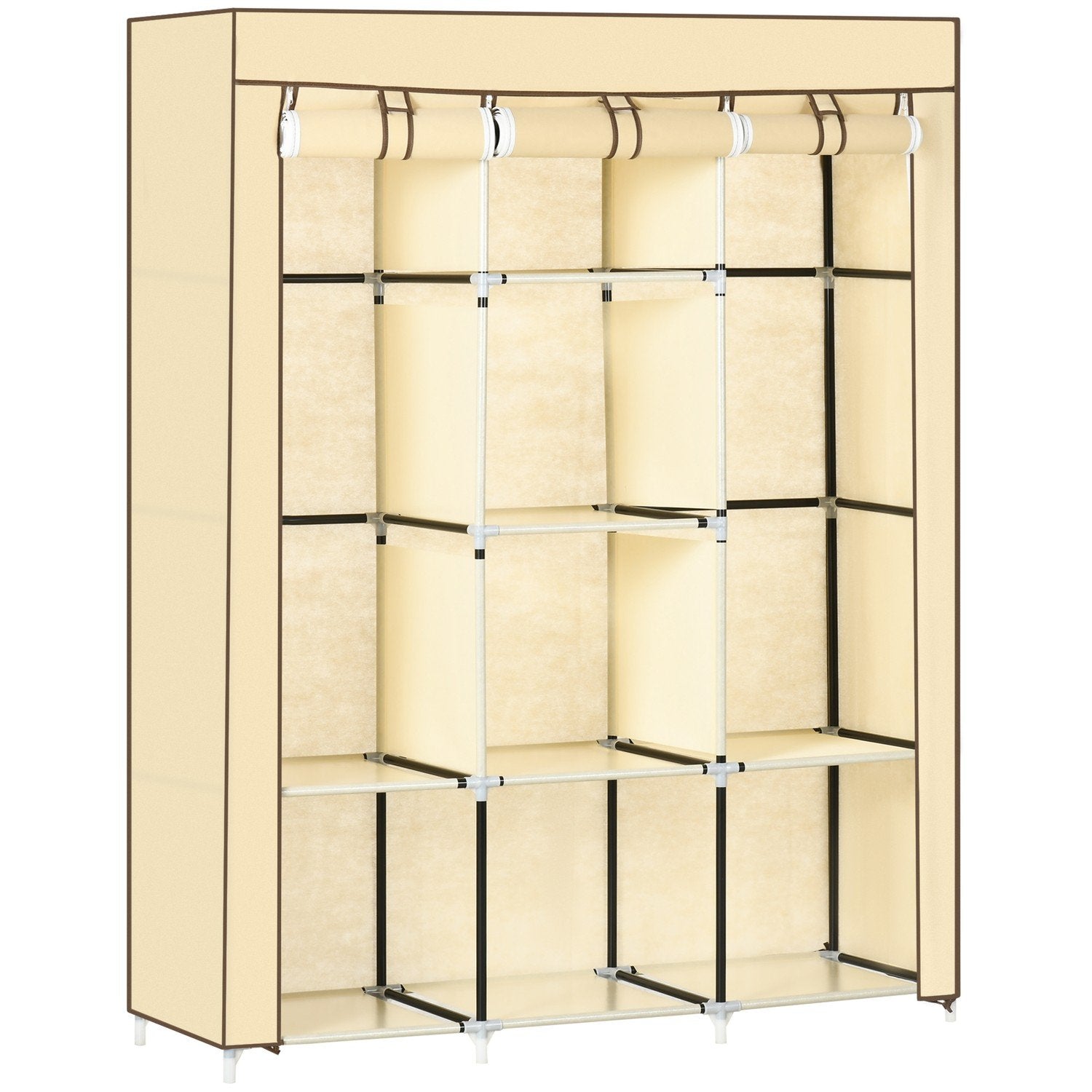 Stoffgarderobegarderobe med klesstang, 8 etasjer, sammenleggbar skap, fiberstoff, beige, 125X43X162,5 cm