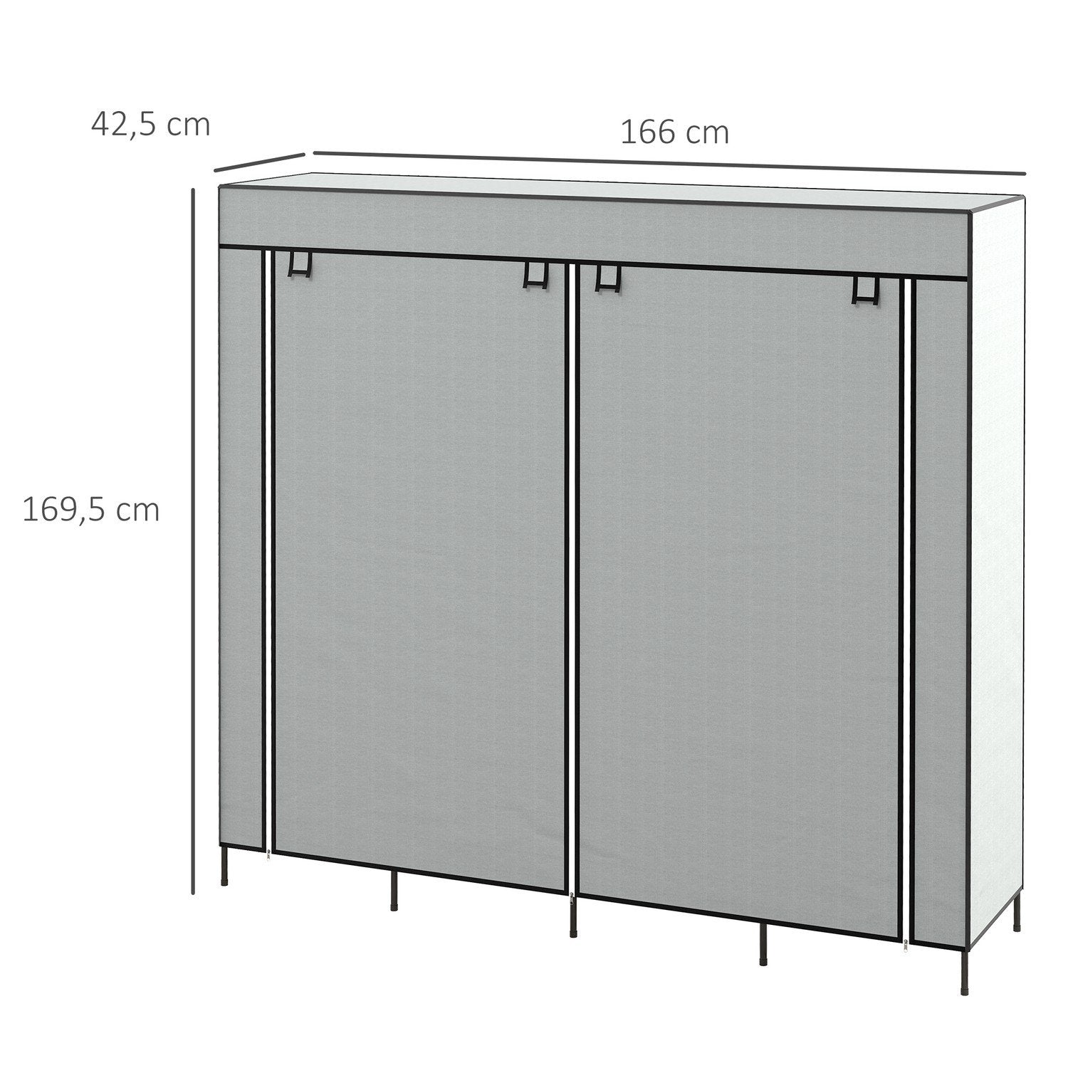 Stoffgarderobe med klesstang, 10 rom, 4 skuffer, garderobe i fleecelook, mørkegrå