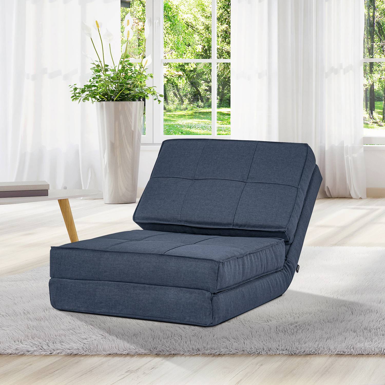 Gulvsofa, sammenleggbar sovesofa, gulvstol, 5-lags justerbar sammenleggbar stol, sovesofa, sovesofa, enkeltsofa, mørkeblå, 61 X 73 X 58 cm