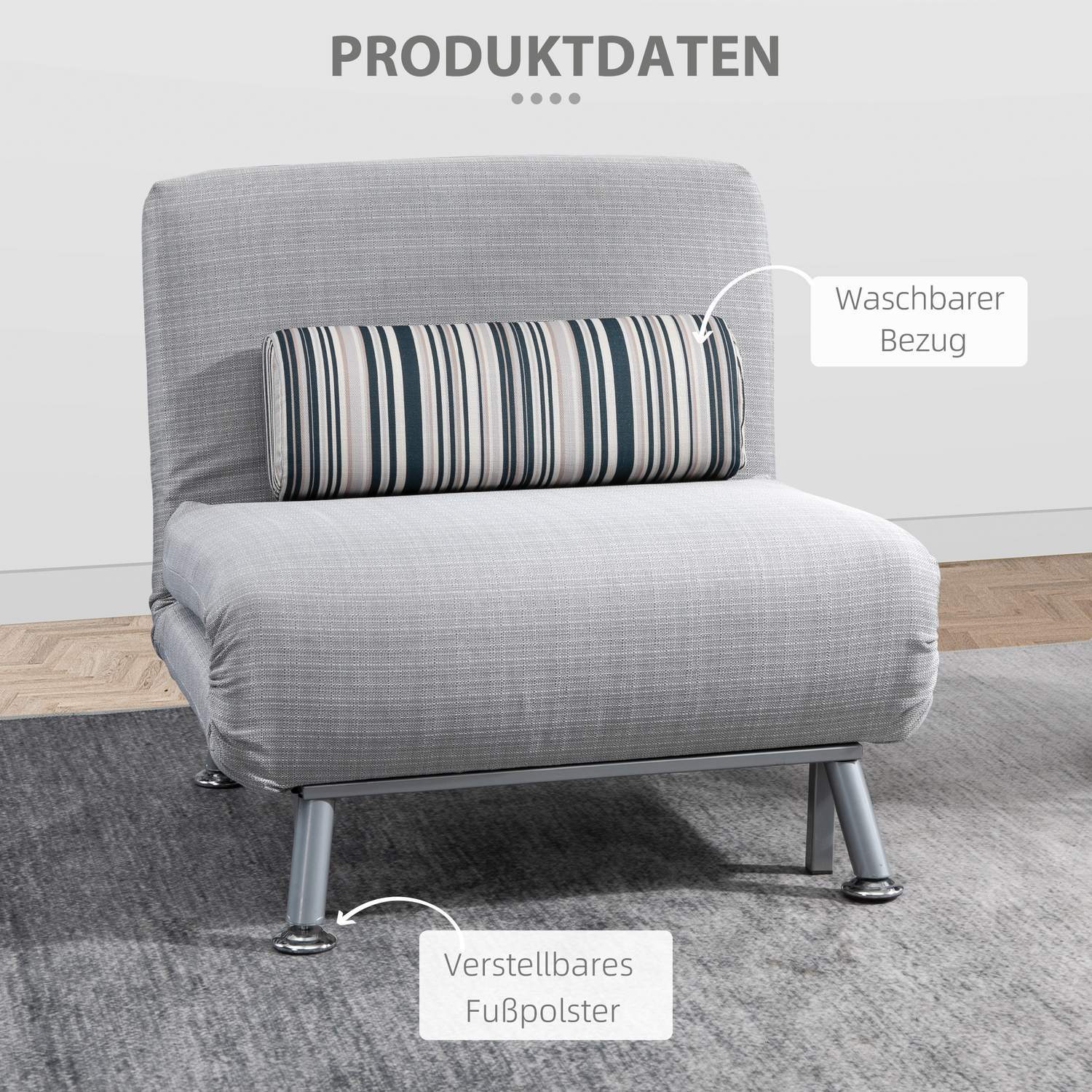 Sammenleggbar seng, sovesofa, sammenleggbar madrass, metall, grå, 75x70x75 cm