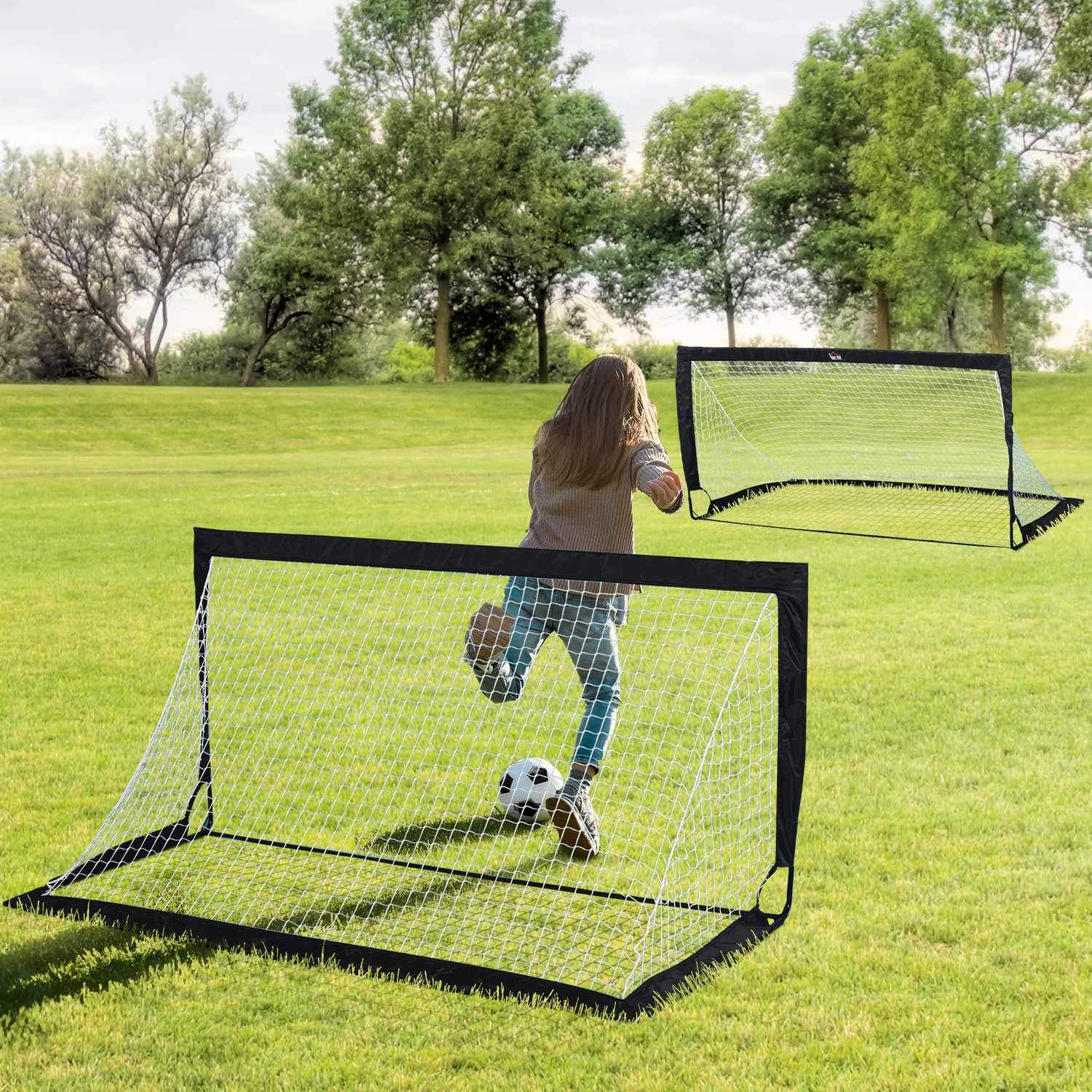 Fotballmålsett med 2 minimål, sammenleggbart laget av stål og tetrolon, svart, 186X90X89 cm