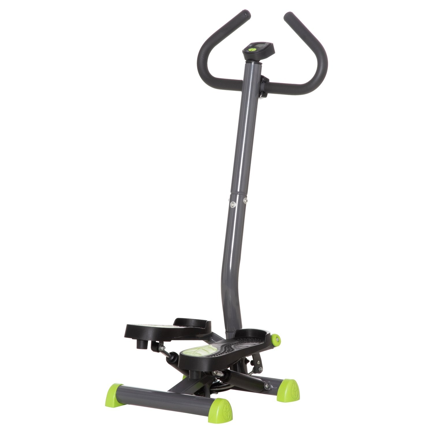 Hometrainer Stepper Fitness Swing Stepper Med Lcd-Skärm Och Handtag Upp Till 100 Kg Stål Abs Grå + Grön 55 X 44 X 108 Cm