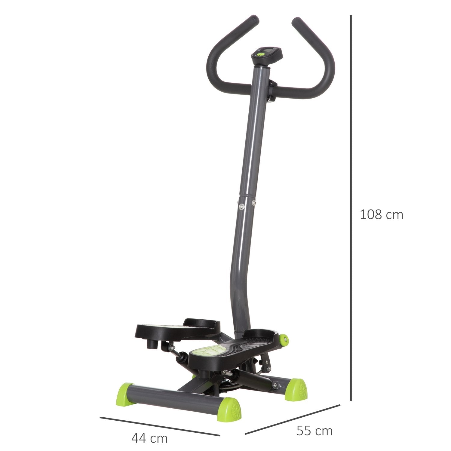 Hjemmetrener Stepper Fitness Swing Stepper Med LCD-skjerm og håndtak Opptil 100 Kg Stål Abs Grå + Grønn 55 X 44 X 108 Cm