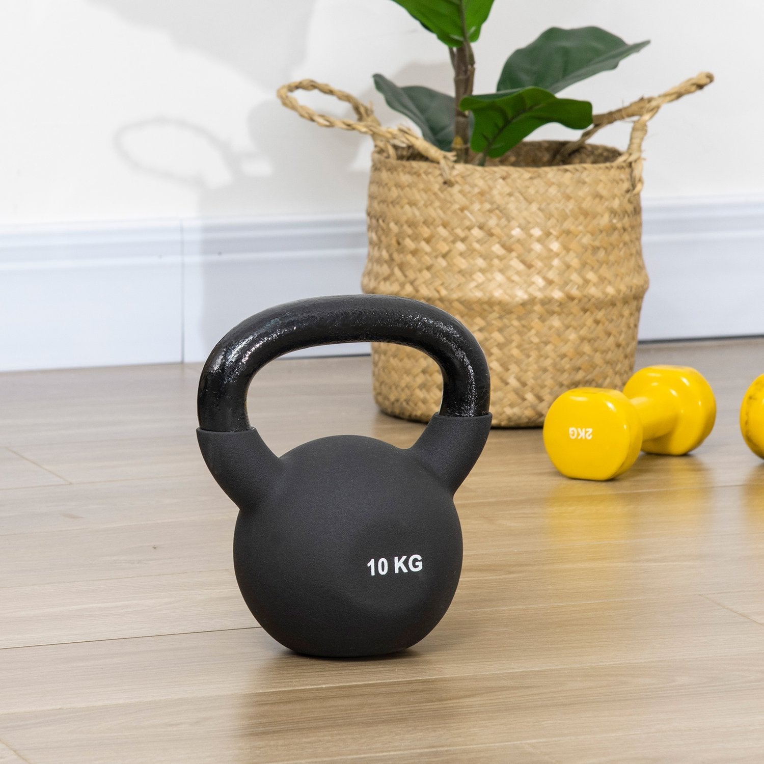 Kettlebell Gjutjärn Neoprenbeläggning Golvvänlig Svänghantel Svart 10 Kg