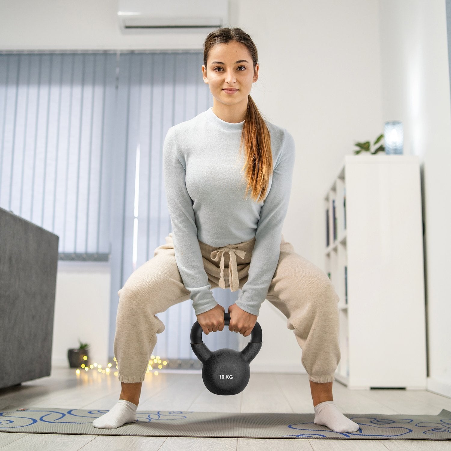 Kettlebell Gjutjärn Neoprenbeläggning Golvvänlig Svänghantel Svart 10 Kg