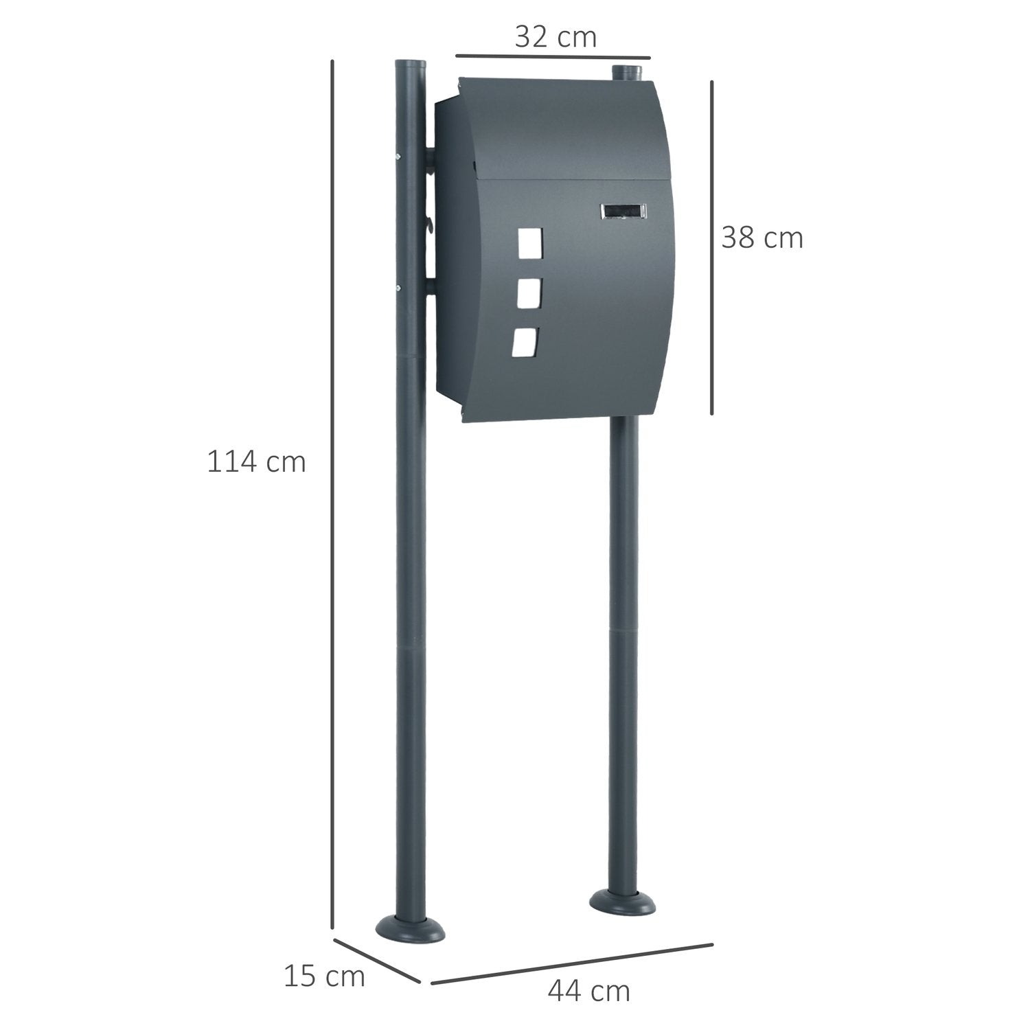 Postkasse med stativ og magasinrom, utstillingsvindu, 2 nøkler, galvanisert stål, 44X15X114Cm