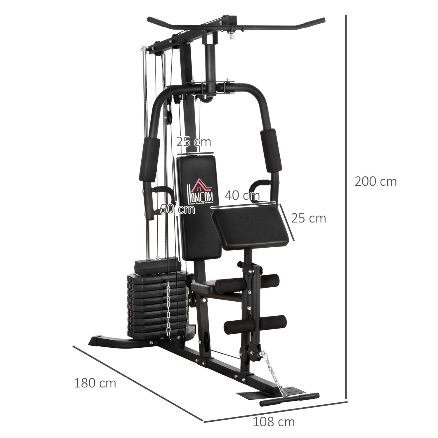 Multigym Fitnessstation Med Lat Pull-Down Och Butterfly Bar Och 45 Kg Styrketräning Stål Konstläder Svart 180 X 108 X 200Cm