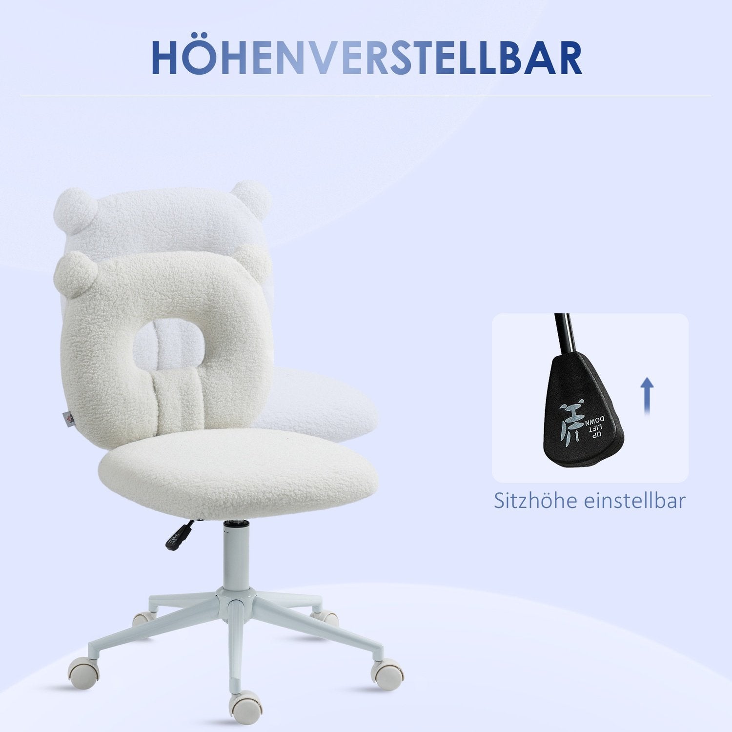 Kontorstol, Hevet og Senket Skrivebordsstol, Svingstol, Arbeidsstol, Datastol for Stuen, Lastekapasitet opptil 120 kg, Teddy Fleece