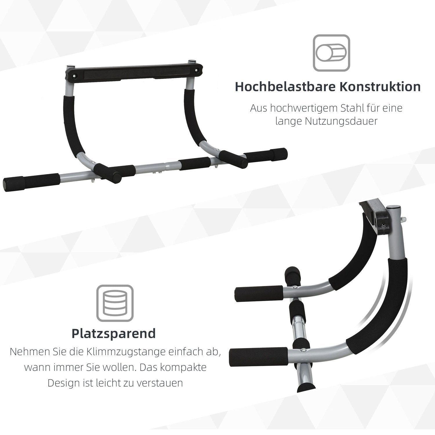 Pull-Up Bar Multifunktionell Träningshållare, Dörrstång Av Stål Och Skum, Svart + Grå, 92X40X17Cm