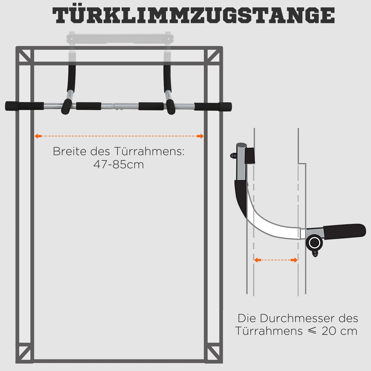 Pull-Up Bar Multifunktionell Träningshållare, Dörrstång Av Stål Och Skum, Svart + Grå, 92X40X17Cm