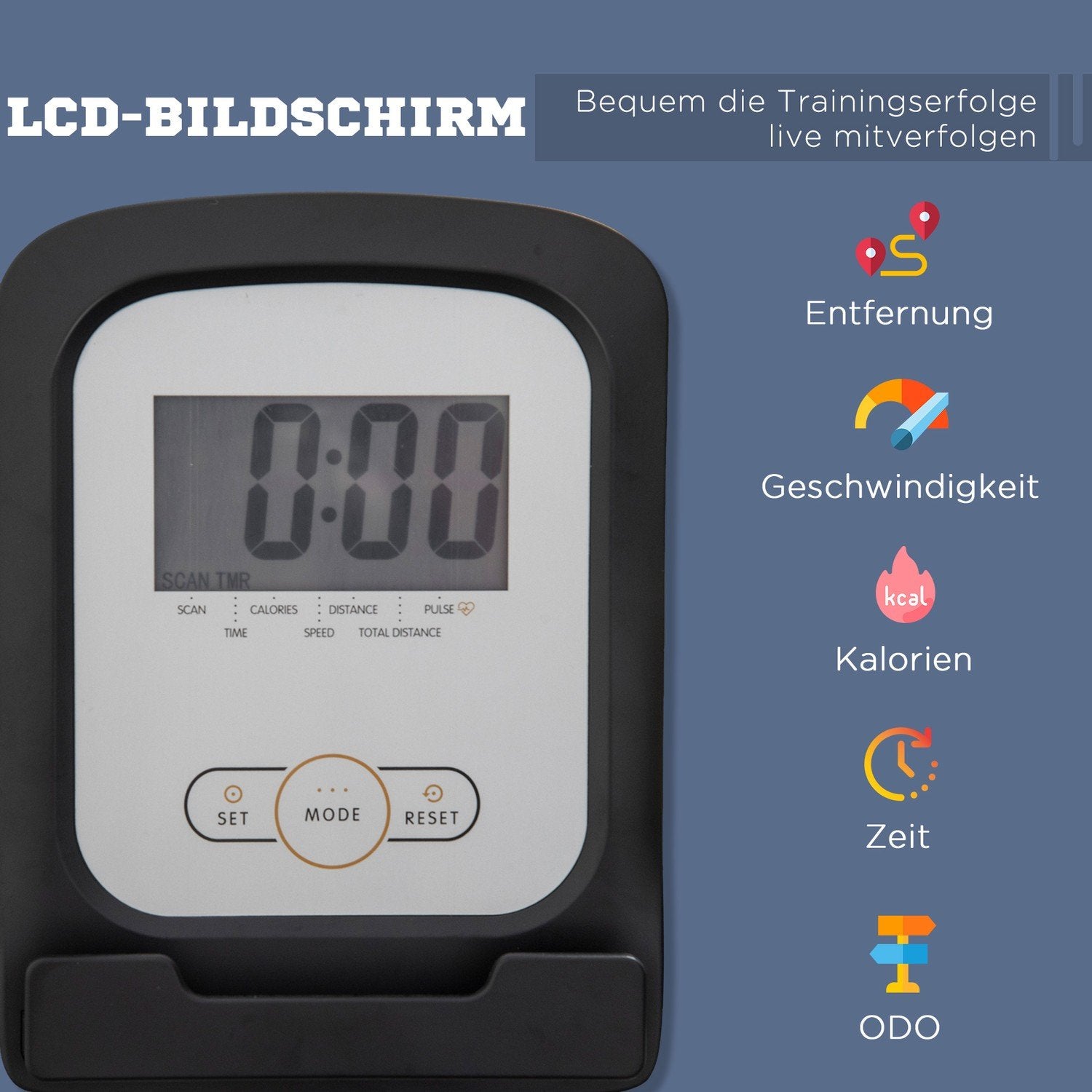 Liggende ergometer treningssykkel sykkeltrener med LCD-skjerm, 8-nivå justerbar magnetisk motstand, opptil 110 kg, stål og abs