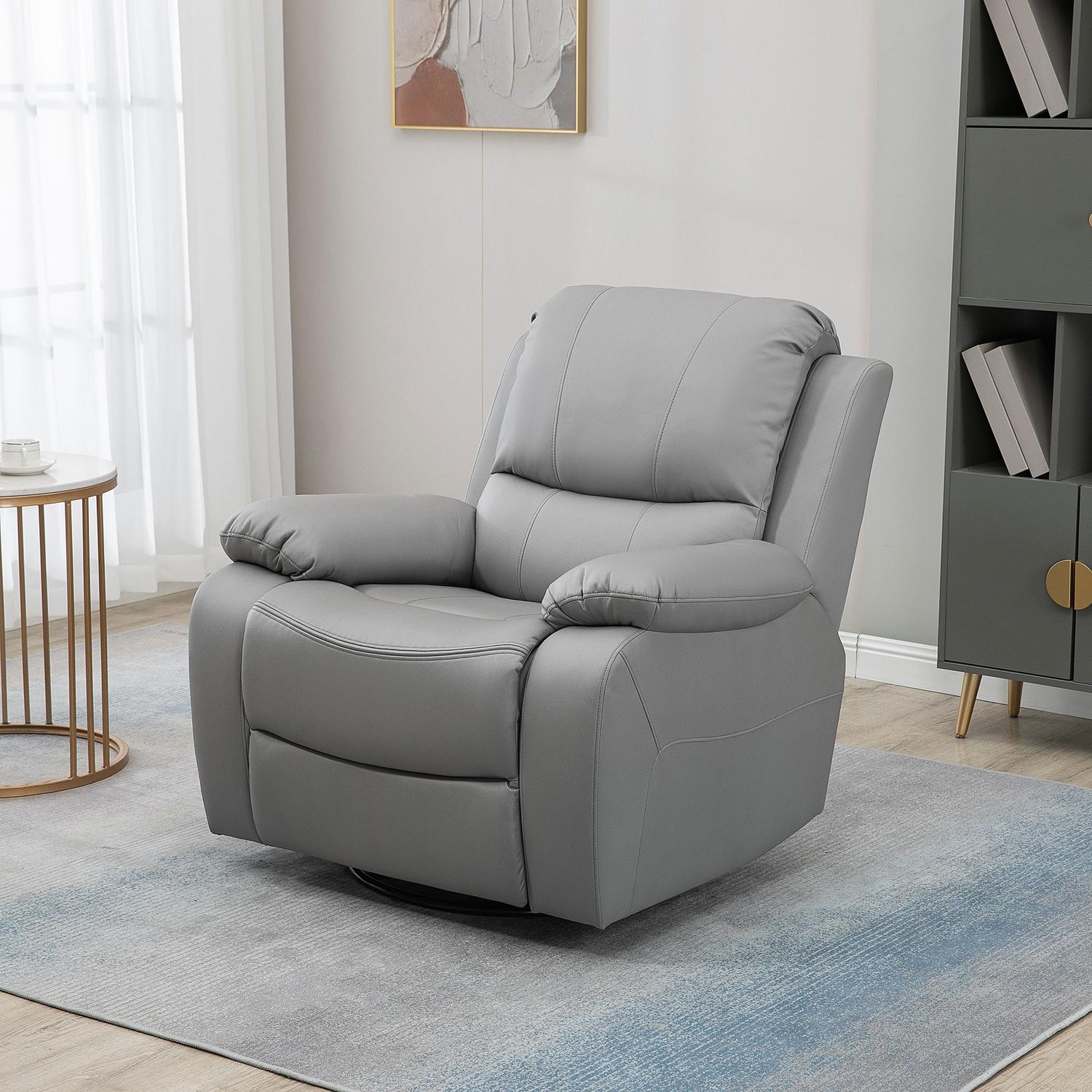 Relax Chair 135° vippbar, roterende TV-stol med fotstøtte, polyester, grå, opptil 150 kg, 72x71x60 cm