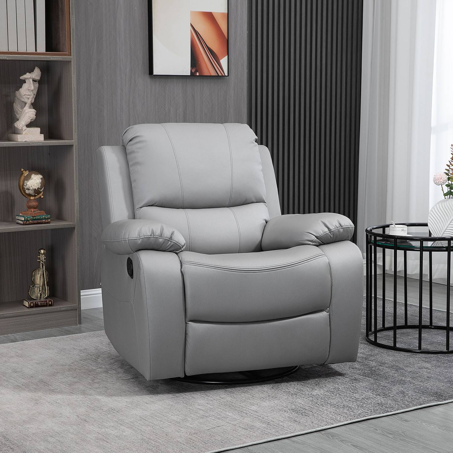 Relax Chair 135° vippbar, roterende TV-stol med fotstøtte, polyester, grå, opptil 150 kg, 72x71x60 cm