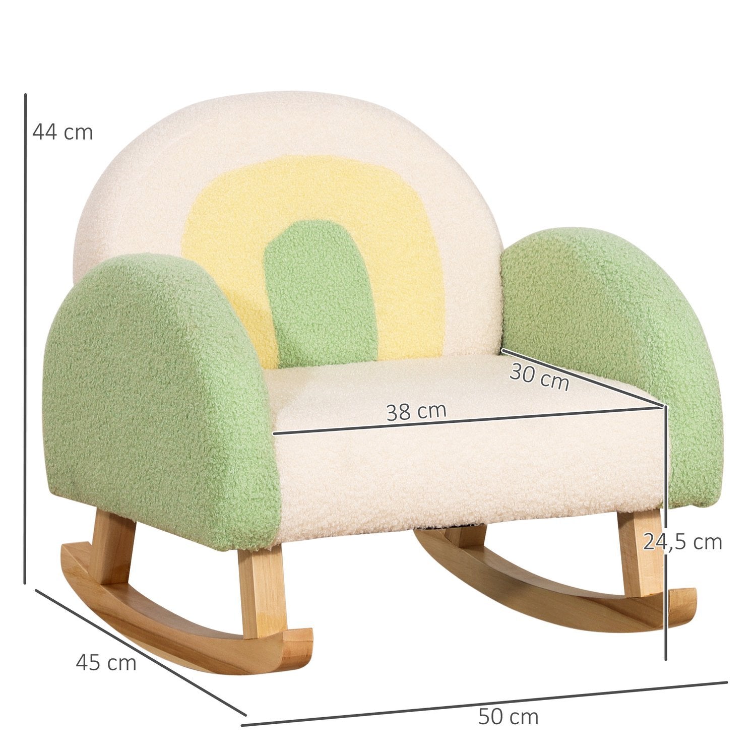 Gyngestol Barnesofa, Koselig barnestol I lammeimitasjon, Eukalyptus tre, Grønn, Fra 3 år, Perfekt til barnerom