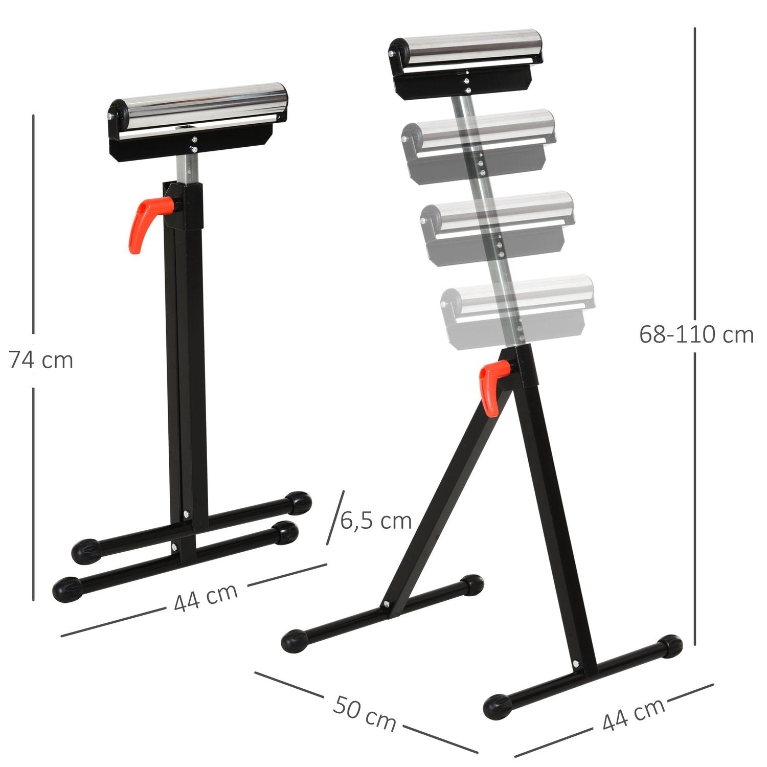 Rullestativ Høydejusterbart støttestativ, lastbart opp til 90 kg, metall, svart, 44X50X68-110 cm