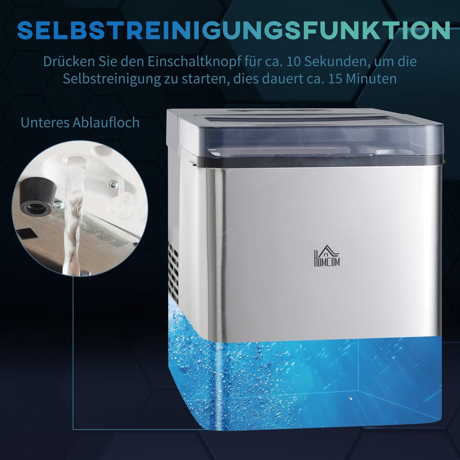 Selvrensende isbitmaskin 15 kg/24 timer 1,6 l isbitmaskin med 2,1 l vanntank og kurv 2 valgbare isbitstørrelser