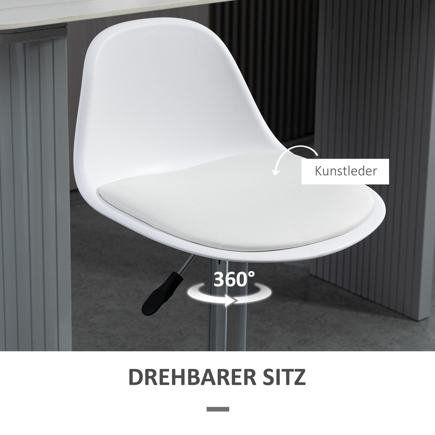 Sett med 2 barkrakker Svingbare krakker med ryggstøtte Moderne design Høydejusterbar for bardisk Hvitt kunstskinnstål Opp til 120 kg 40X42X82-104 Cm