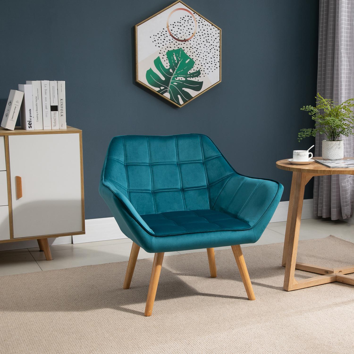 Enkel lenestol Wing Chair Relax-stol, fløyel, hevede ben, fløyelslignende polyester, skandinavisk, grønn, 64X62X72,5 cm