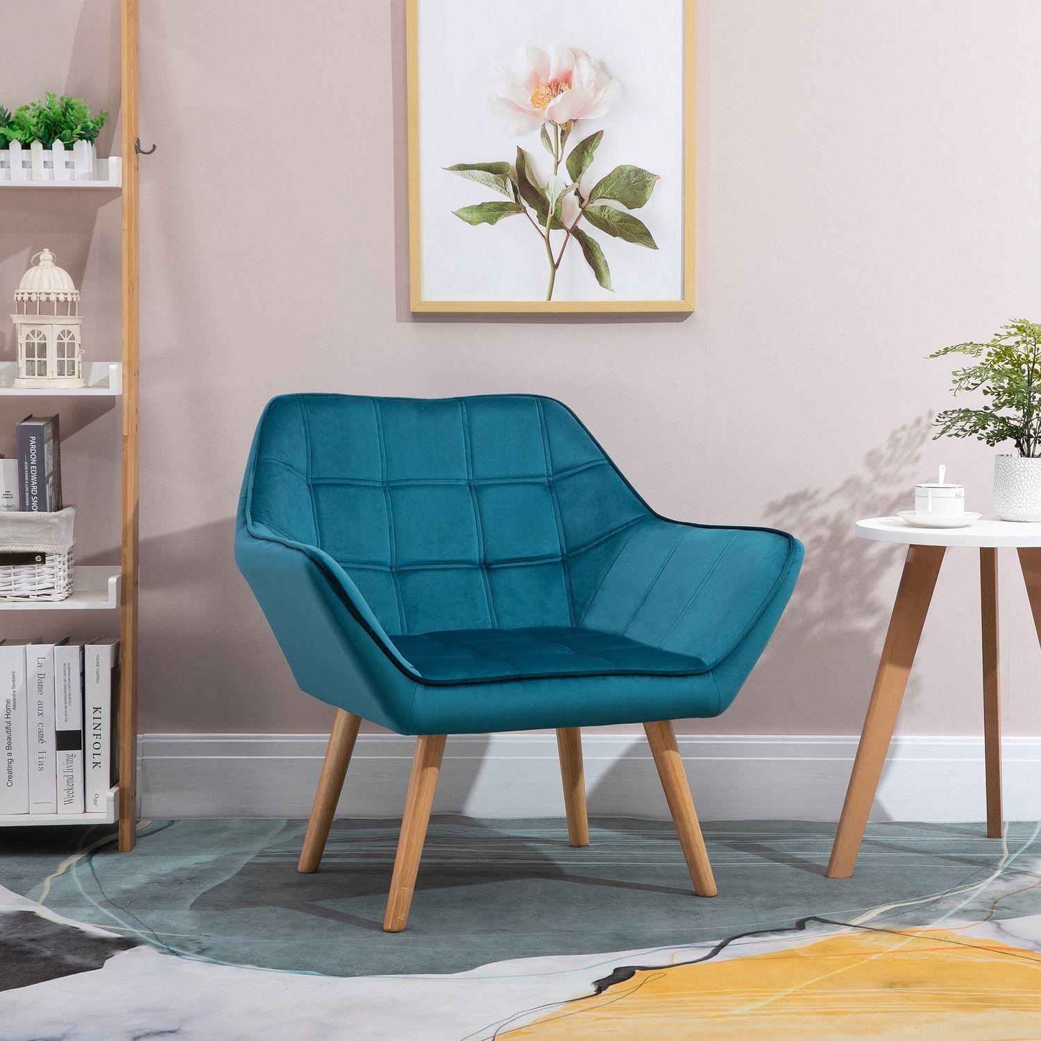 Enkel lenestol Wing Chair Relax-stol, fløyel, hevede ben, fløyelslignende polyester, skandinavisk, grønn, 64X62X72,5 cm