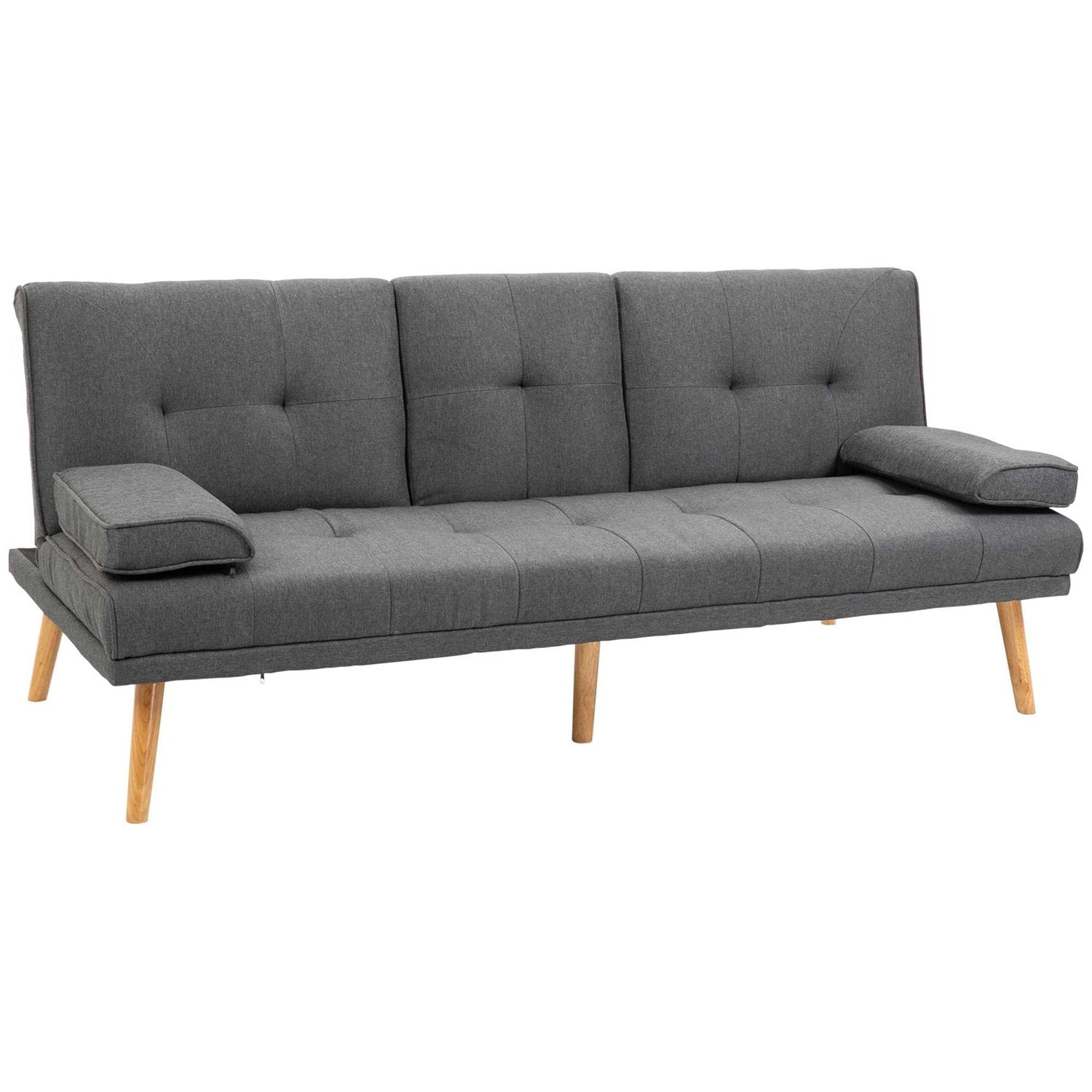 Sovesofa 3-seters sovesofa med sammenleggbar bord, koppholder, Scandi Design, Mørkegrå, Opptil 250 kg